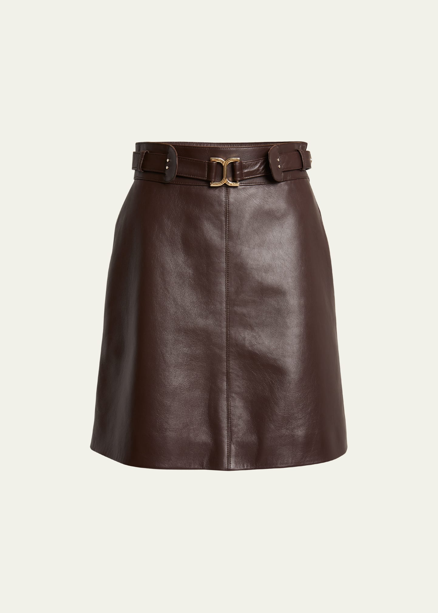 Shop Chloé Belted Nappa Leather Skirt In Kohl Brown