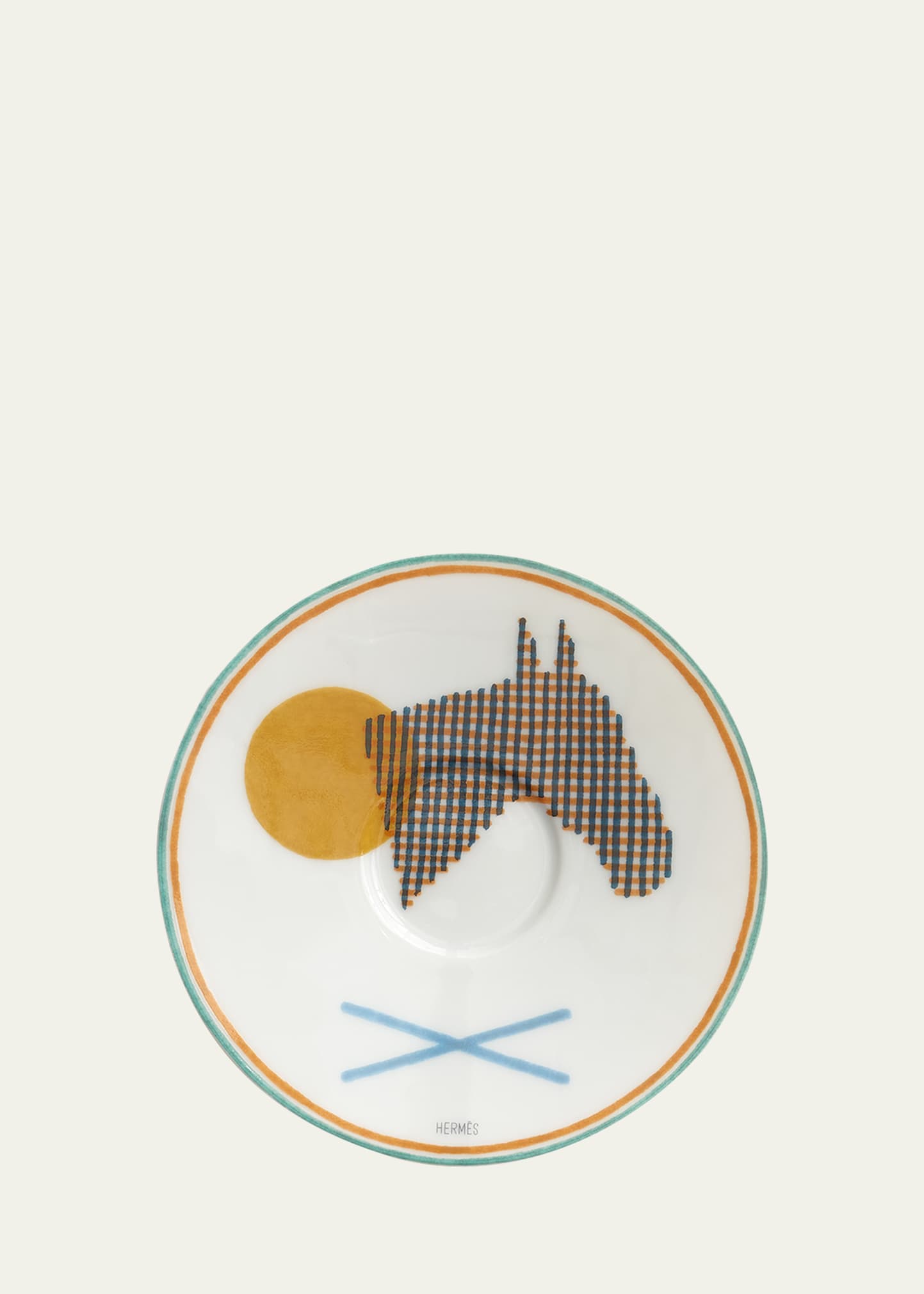 Pre-owned Hermes Saut Hermès Stable Plate In White