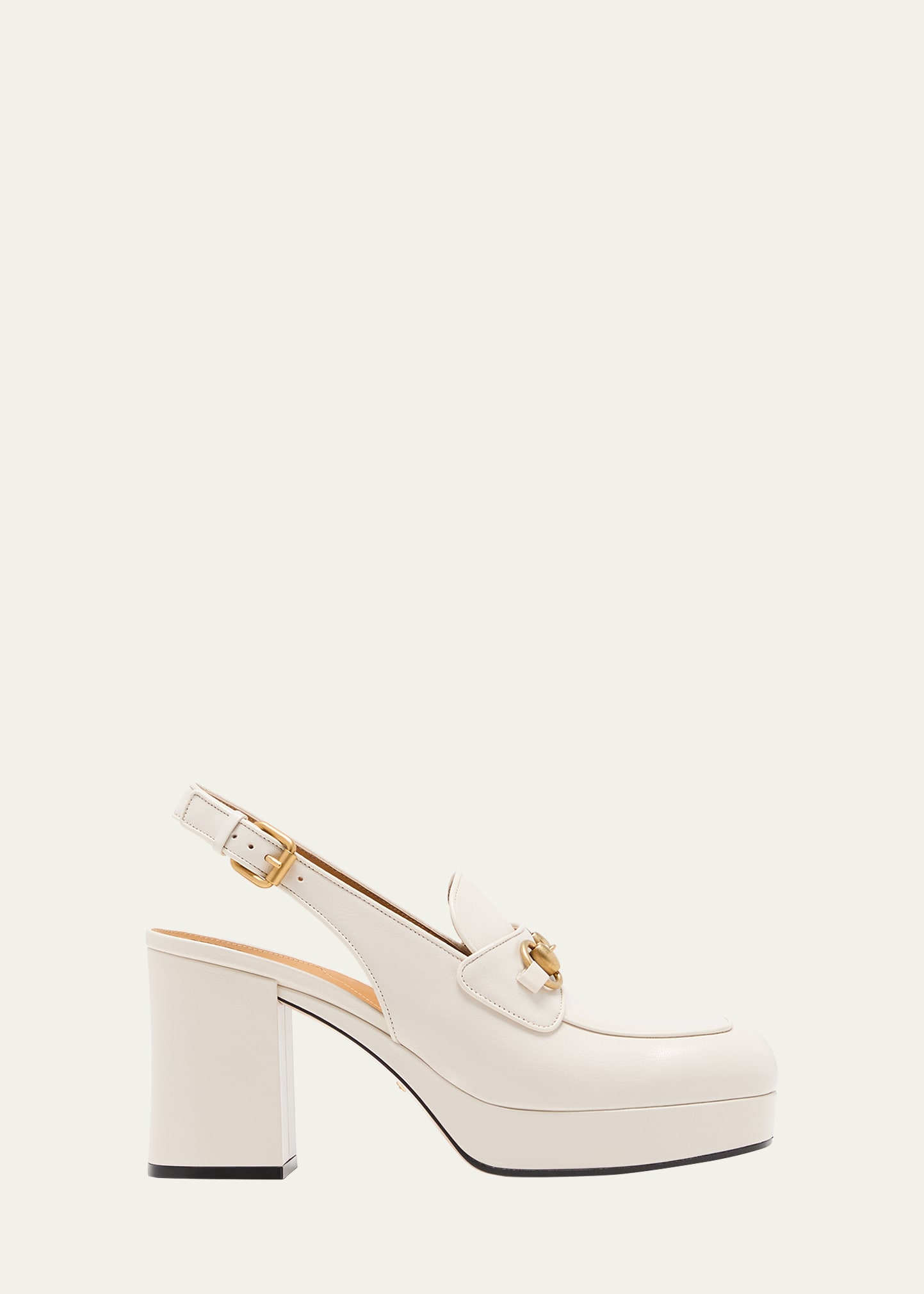 Gucci Lady Leather Horsebit Slingback Pumps In 9022 Mystic White