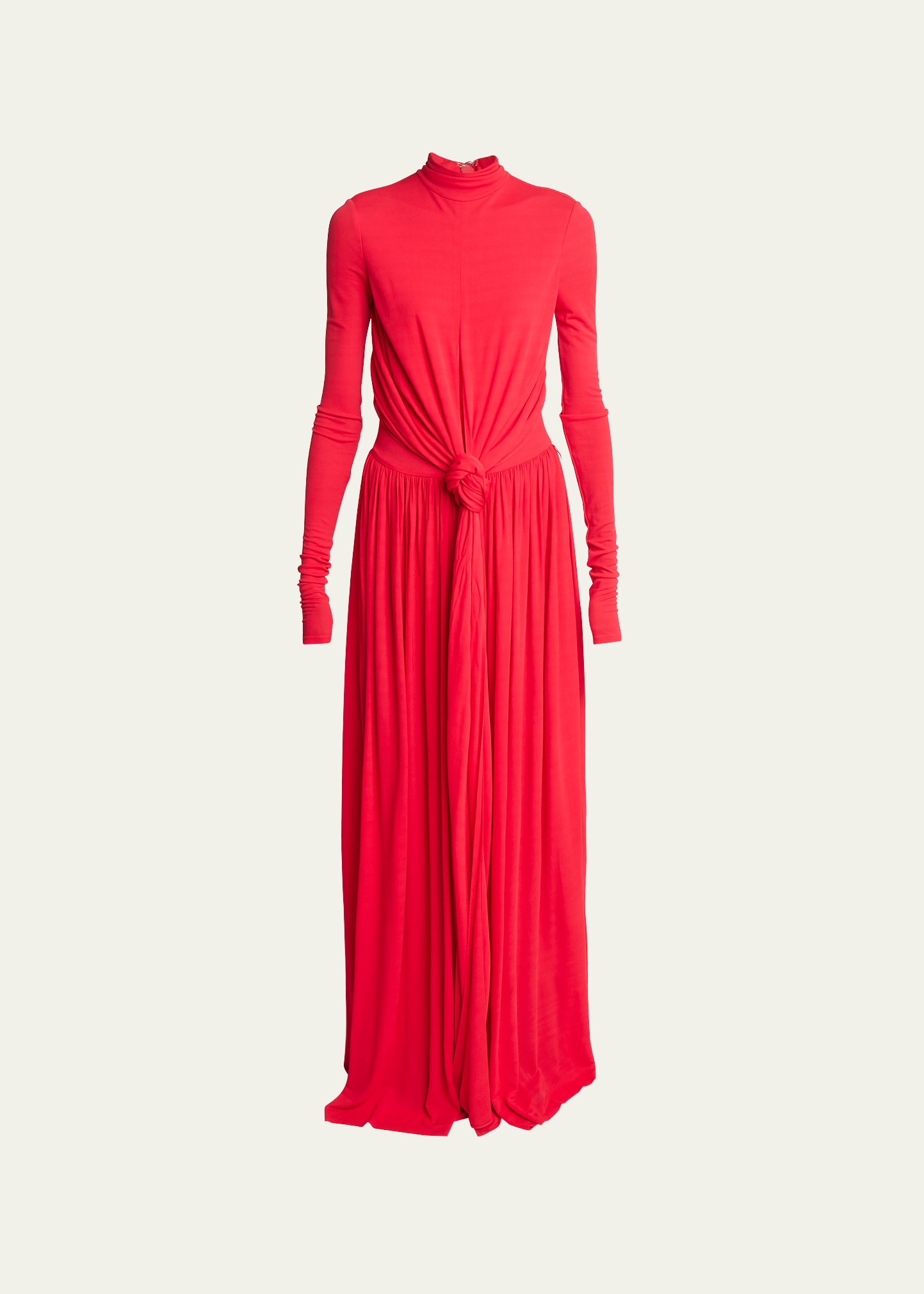 Shop Proenza Schouler Meret Turtleneck Wrap-waist Long-sleeve Maxi Dress In Red