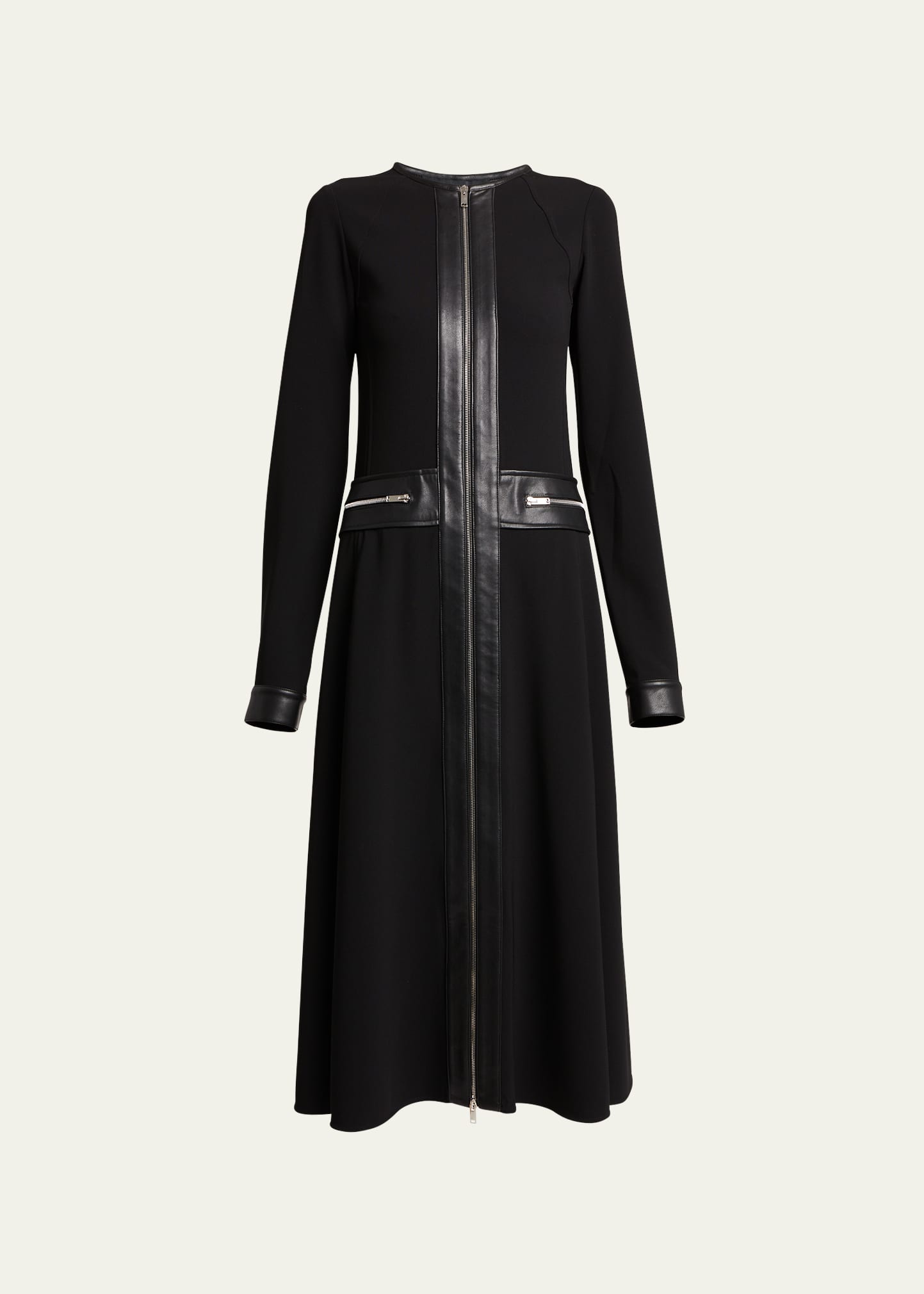 Joanne Crepe Faux Leather Trim Midi Dress
