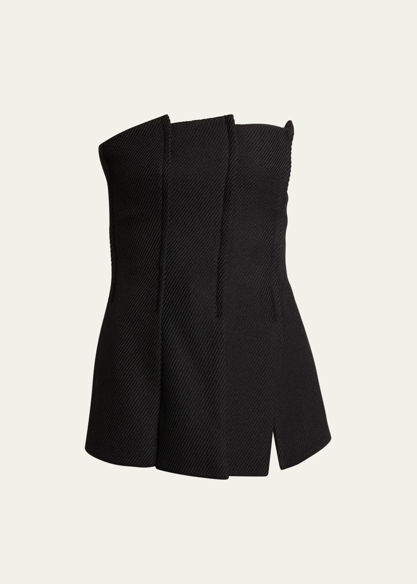 Proenza Schouler Corinne Pintuck Strapless Wool Top In Black