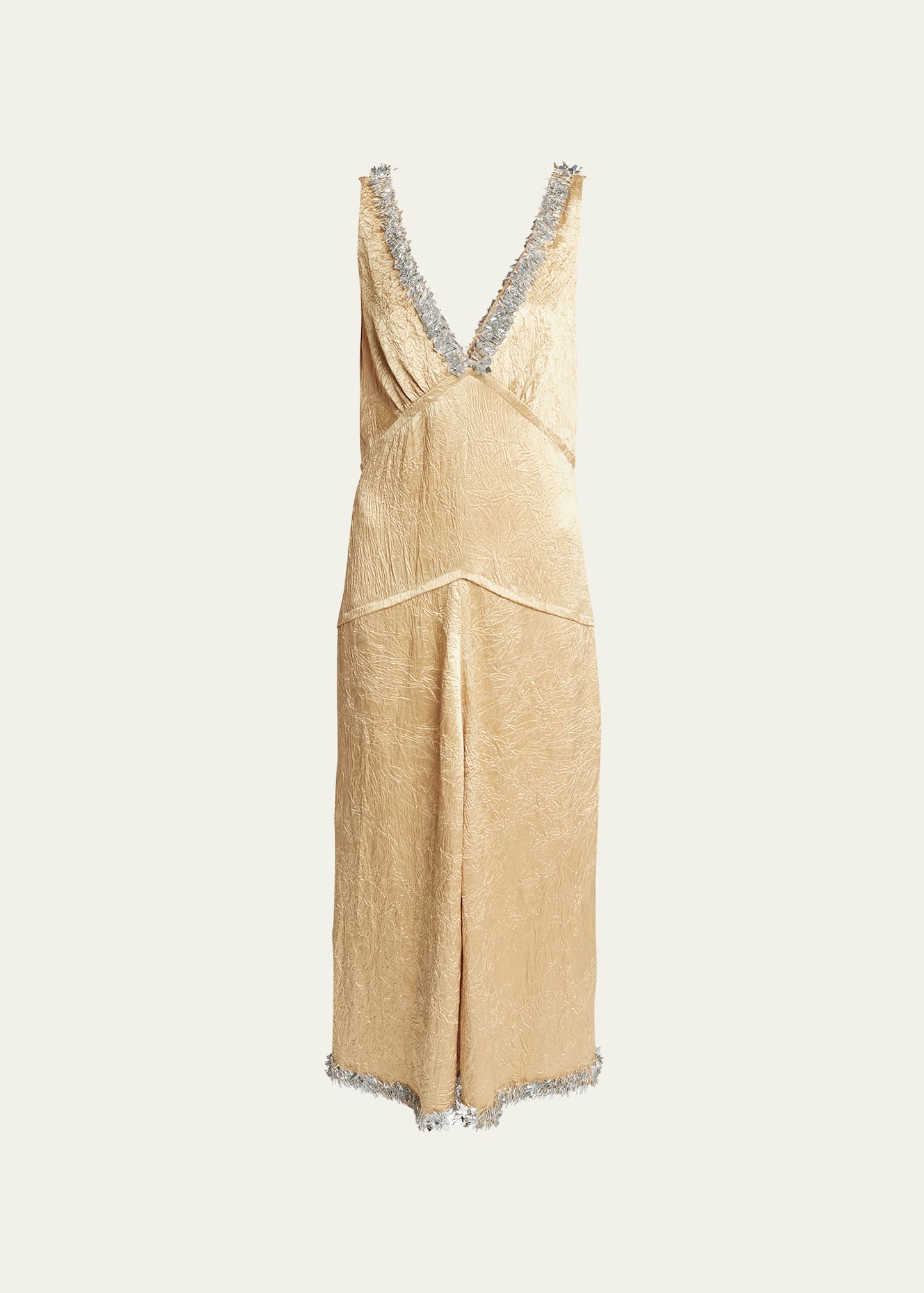 Shop Proenza Schouler Mira Beaded Crinkle Satin Midi Slip Dress In Gold