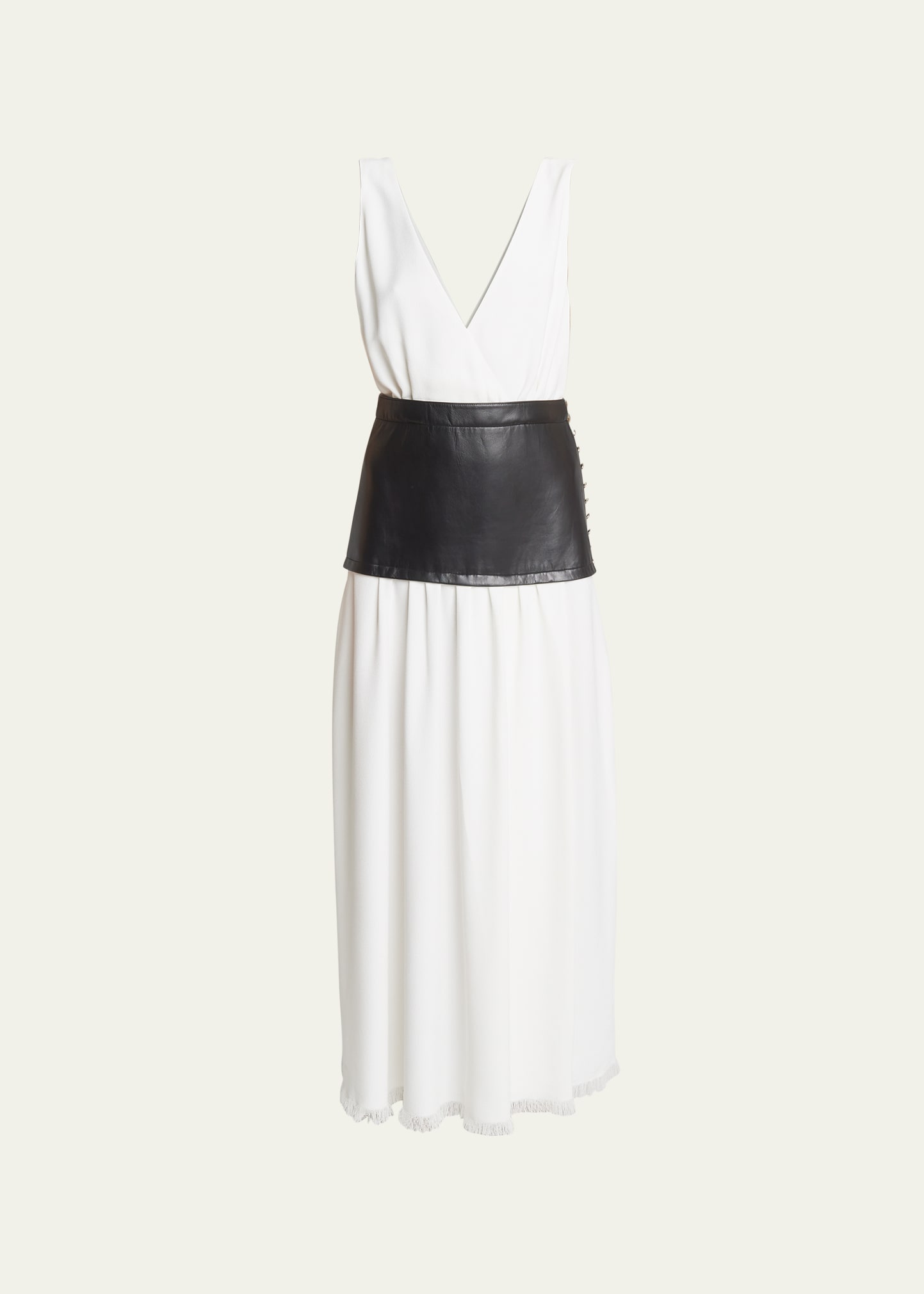 Proenza Schouler Viviane Viscose Frayed-hem Maxi Dress With Leather Waist In Off White