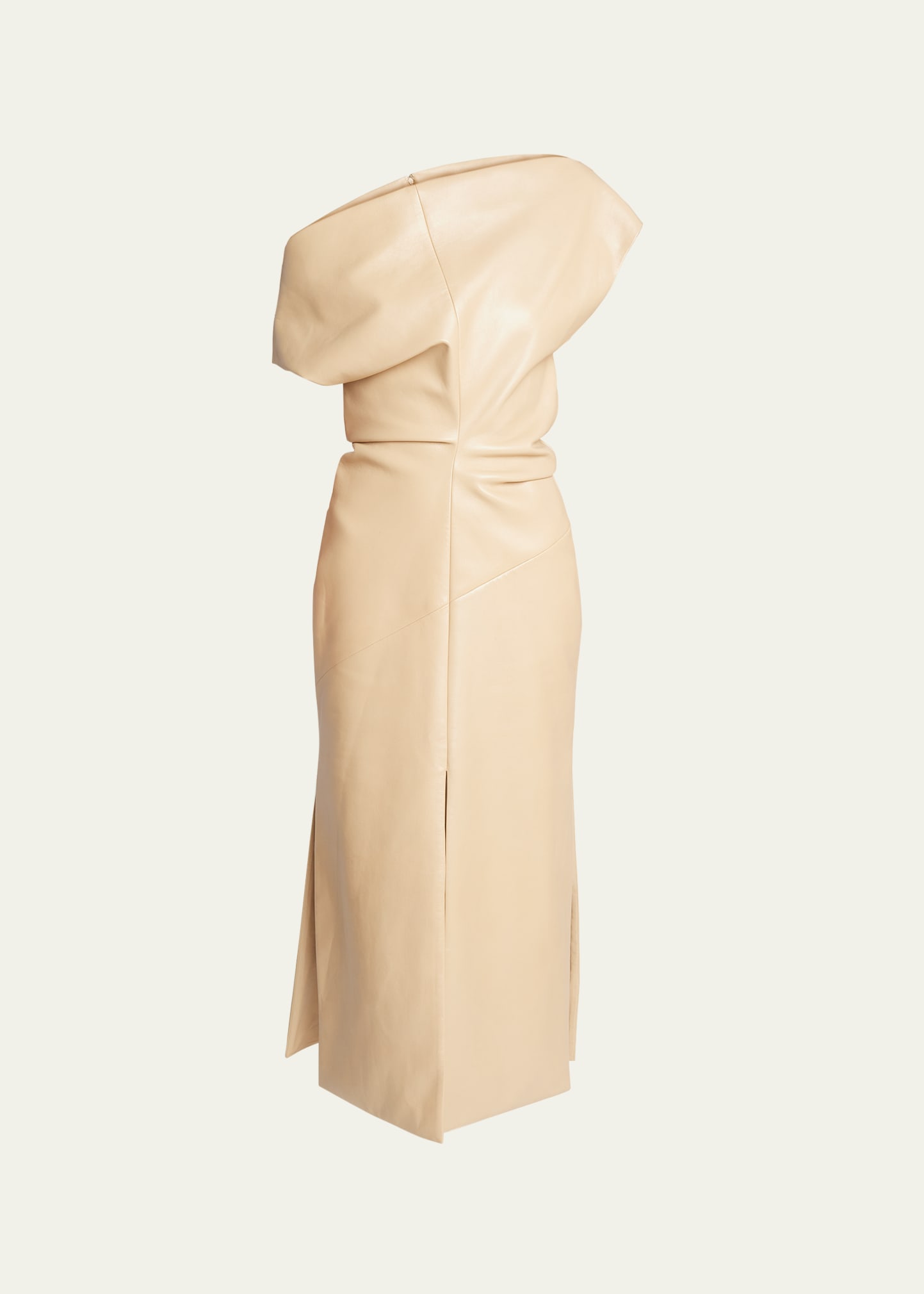 Proenza Schouler Rosa Off-shoulder Leather Dress In Light Khaki