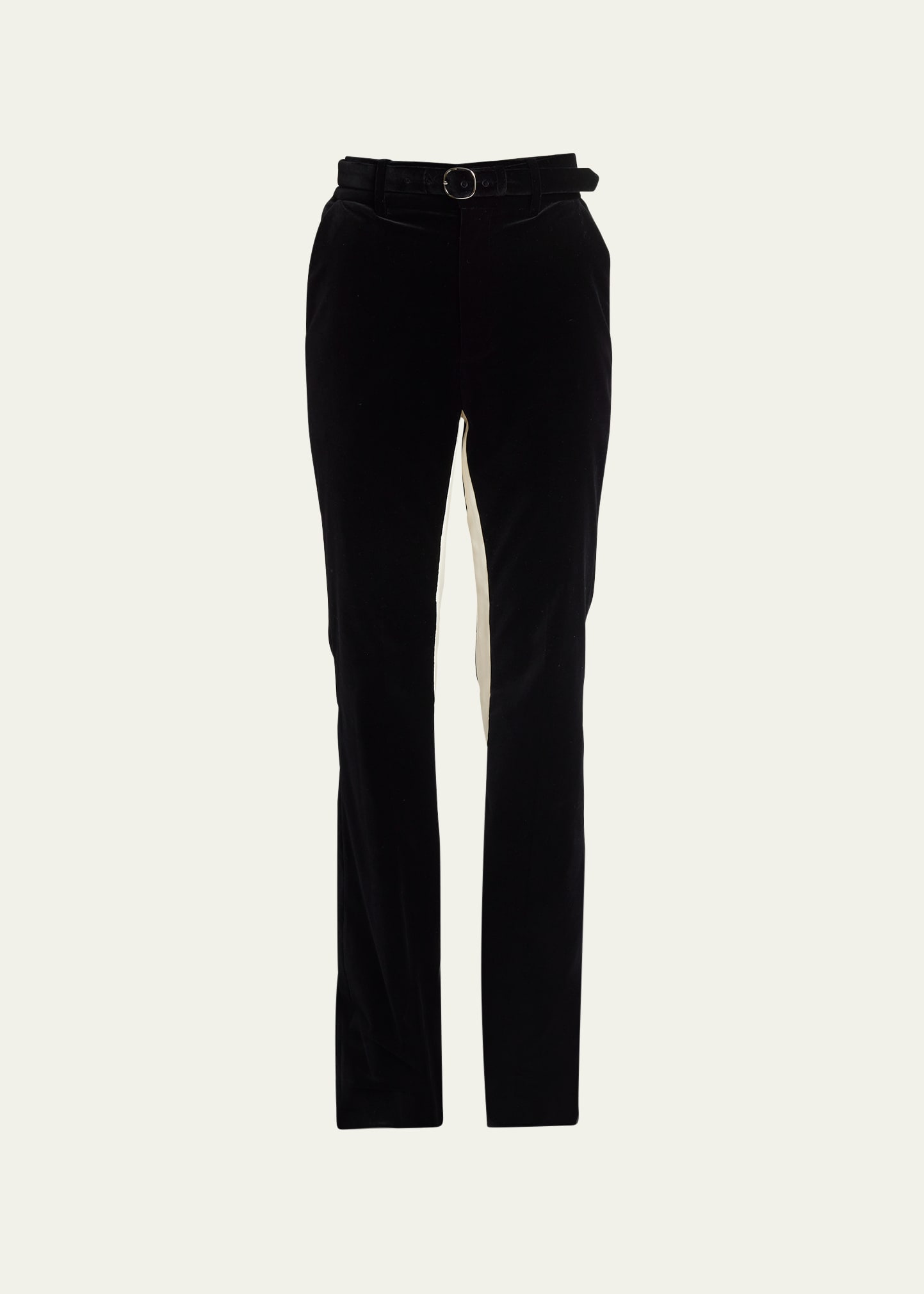 Proenza Schouler Marie Velvet Straight Leg Belted Pants In Black Multi