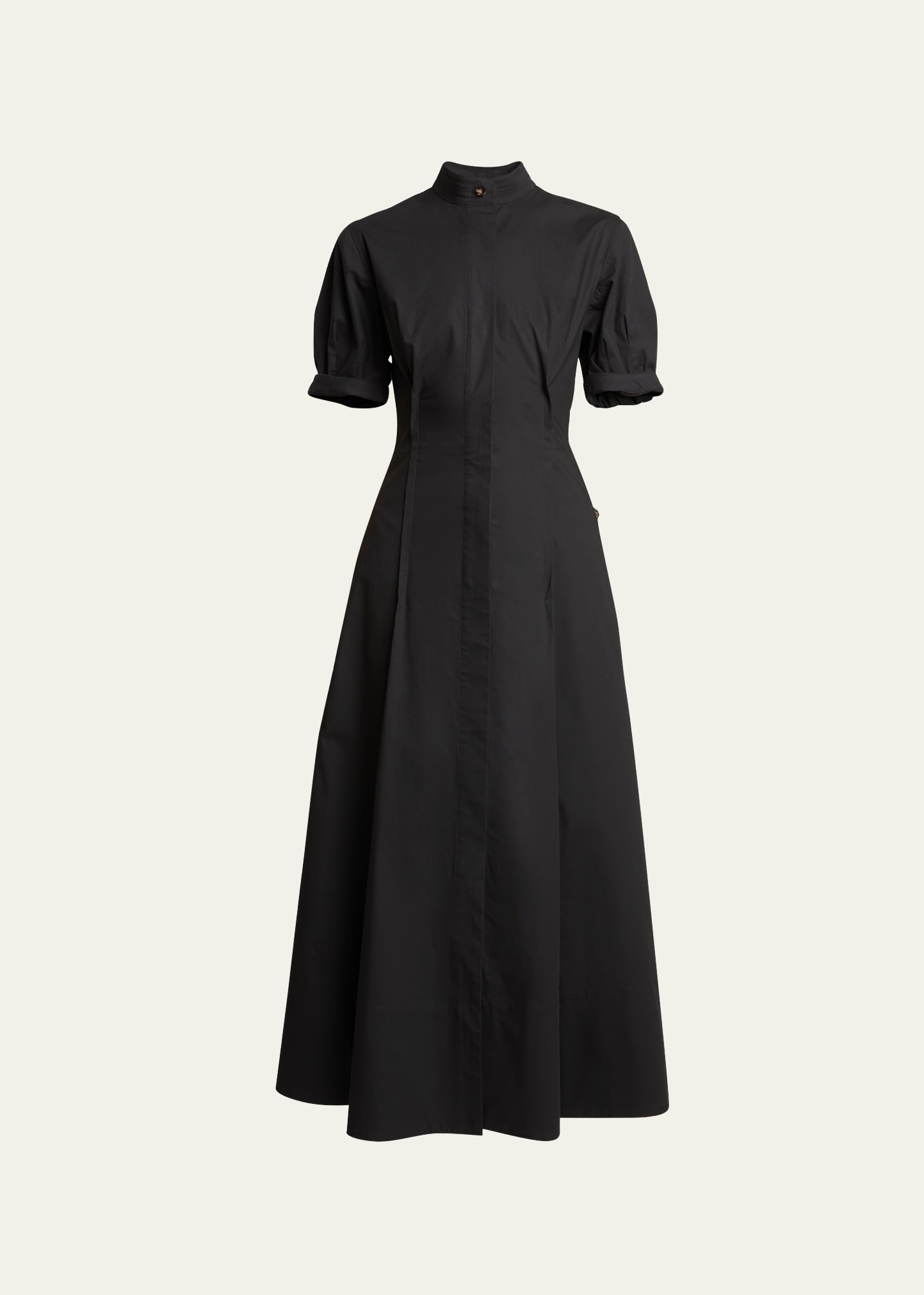 Proenza Schouler Button-side Short-sleeve Poplin Midi Shirtdress In Black