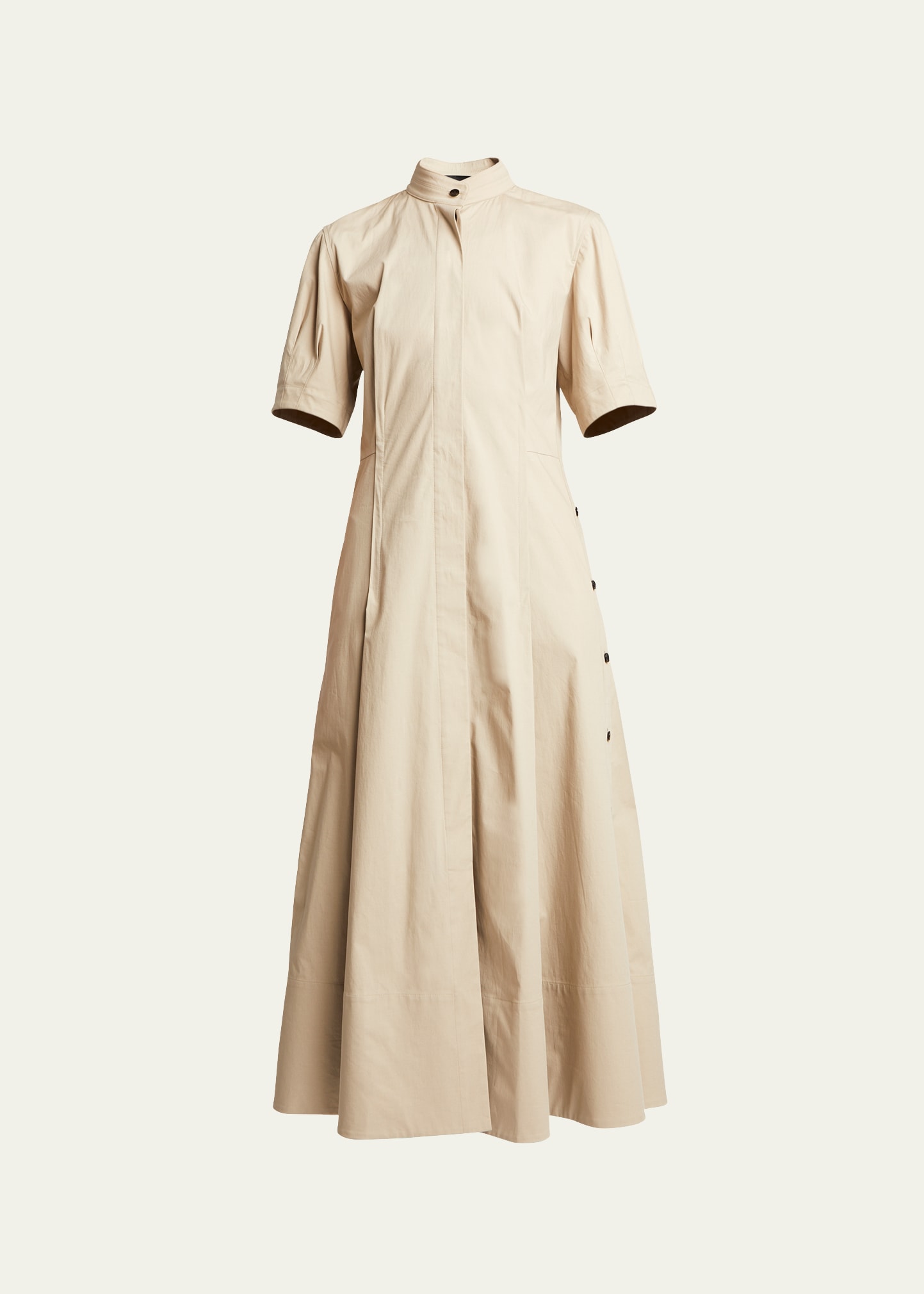 Proenza Schouler Button-side Short-sleeve Poplin Midi Shirtdress In Khaki