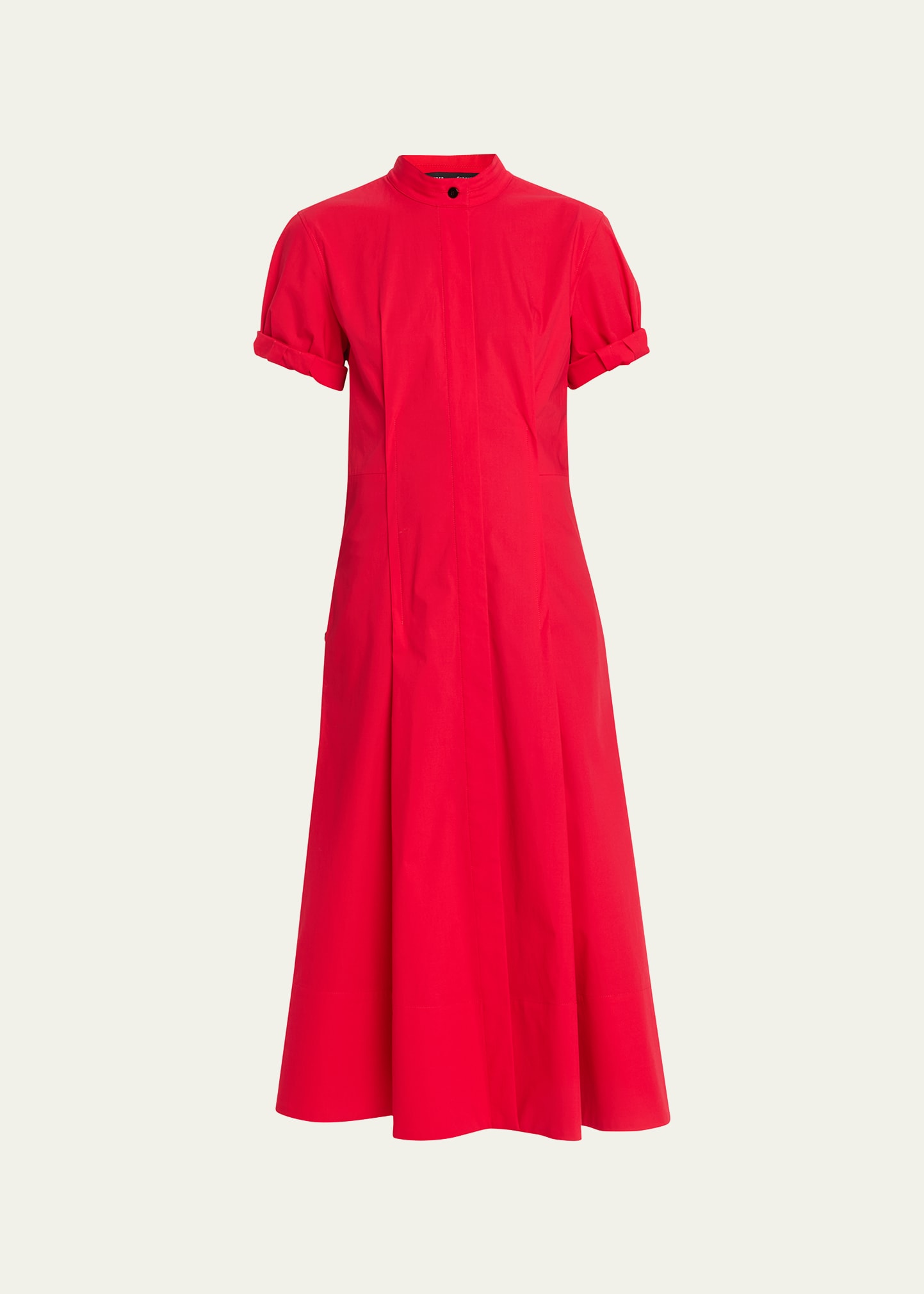 Proenza Schouler Button-side Short-sleeve Poplin Midi Shirtdress In Red