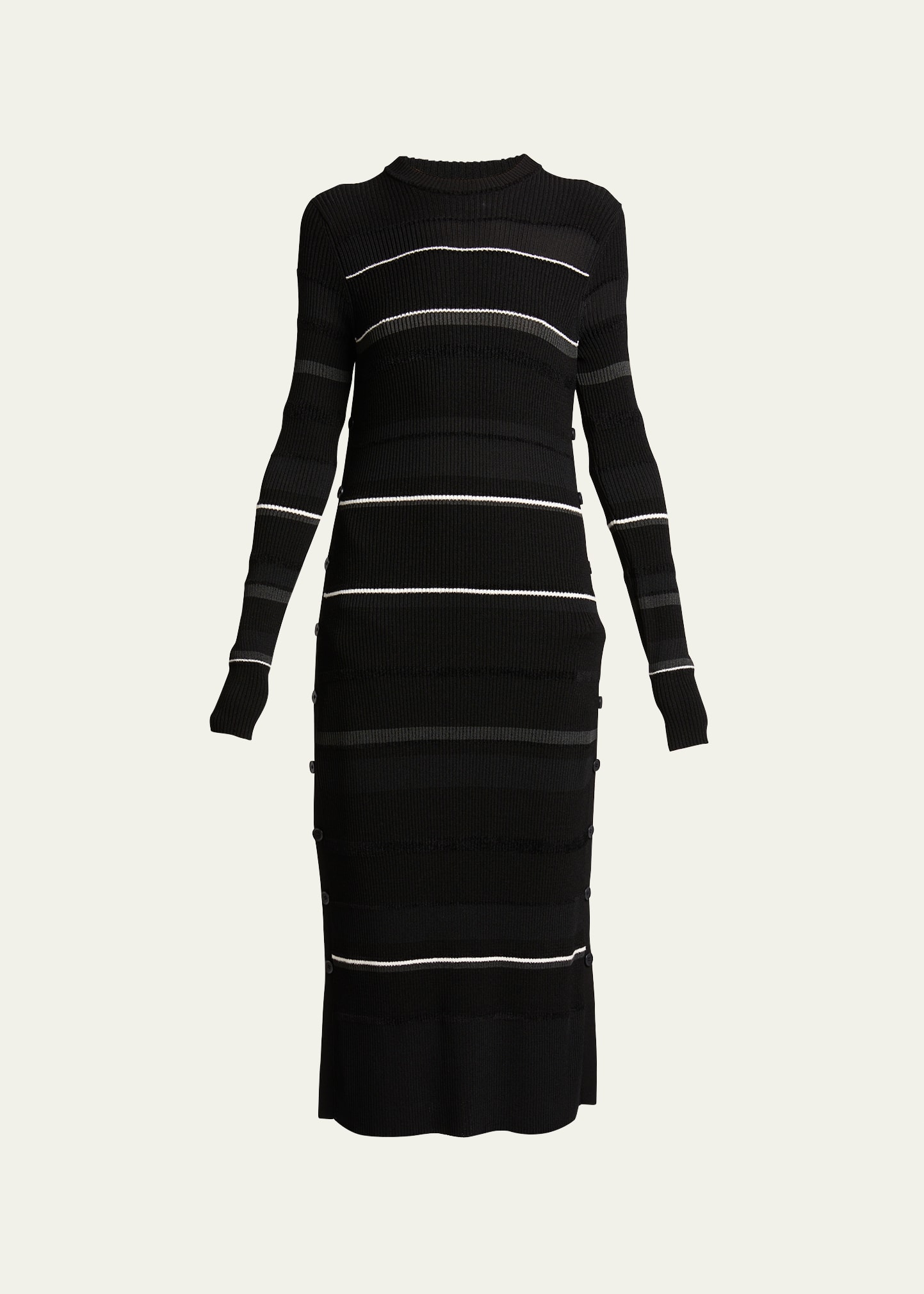 Shop Proenza Schouler Rachel Striped Button-side Rib Midi Sweater Dress In Black Multi