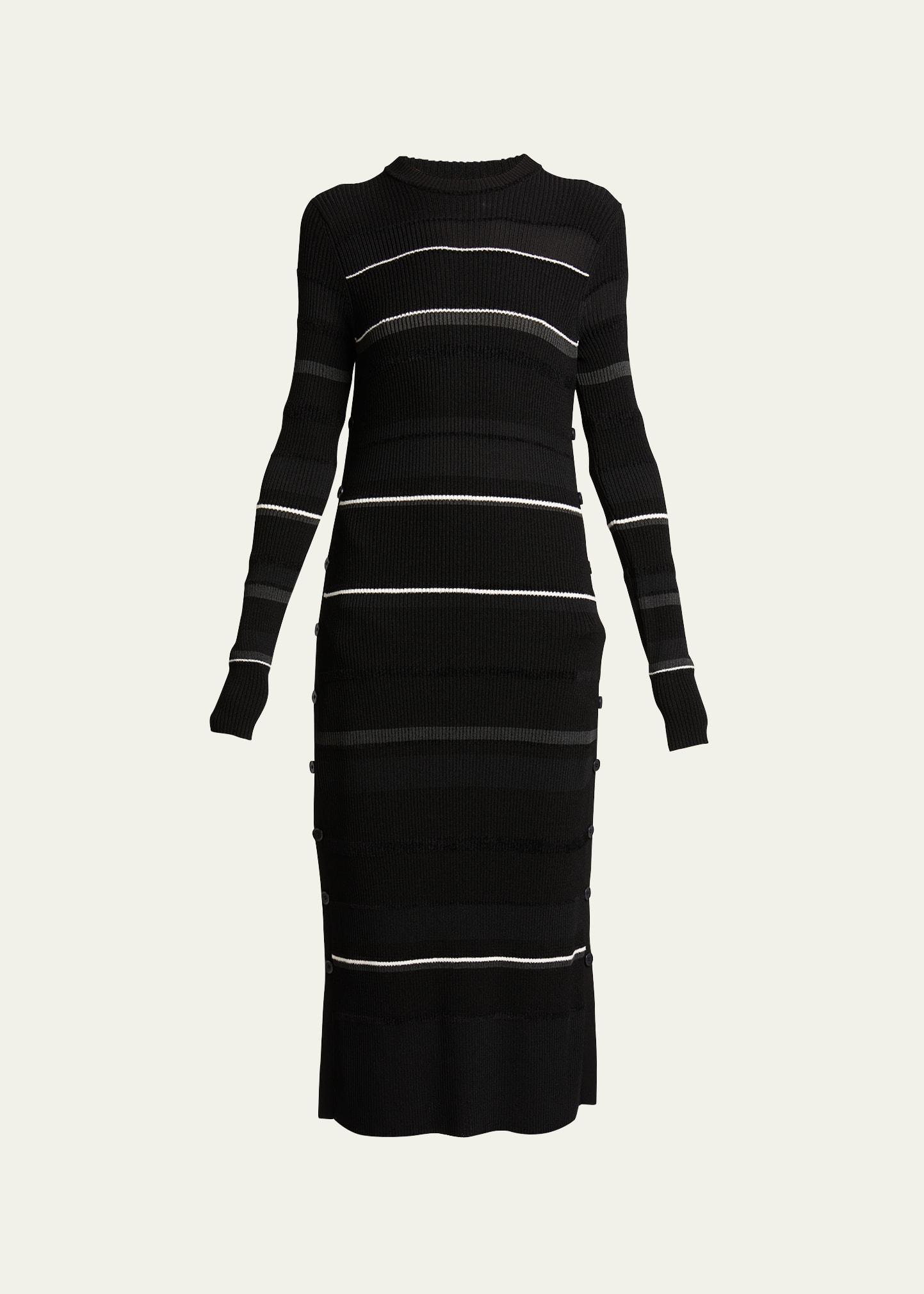 Proenza Schouler Rachel Striped Button-side Rib Midi Sweater Dress In Black Multi