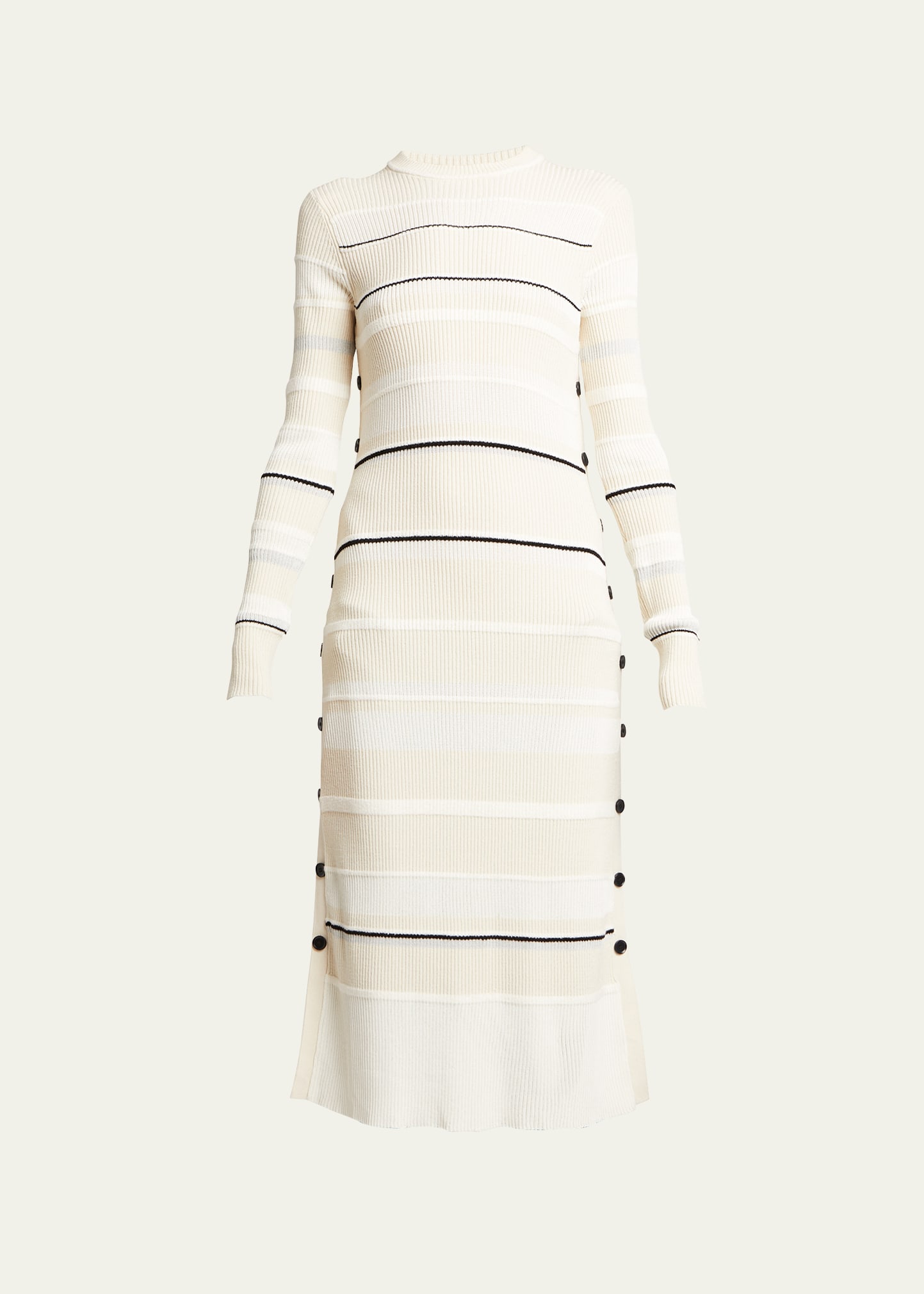 Shop Proenza Schouler Rachel Striped Button-side Rib Midi Sweater Dress In Ecru Multi