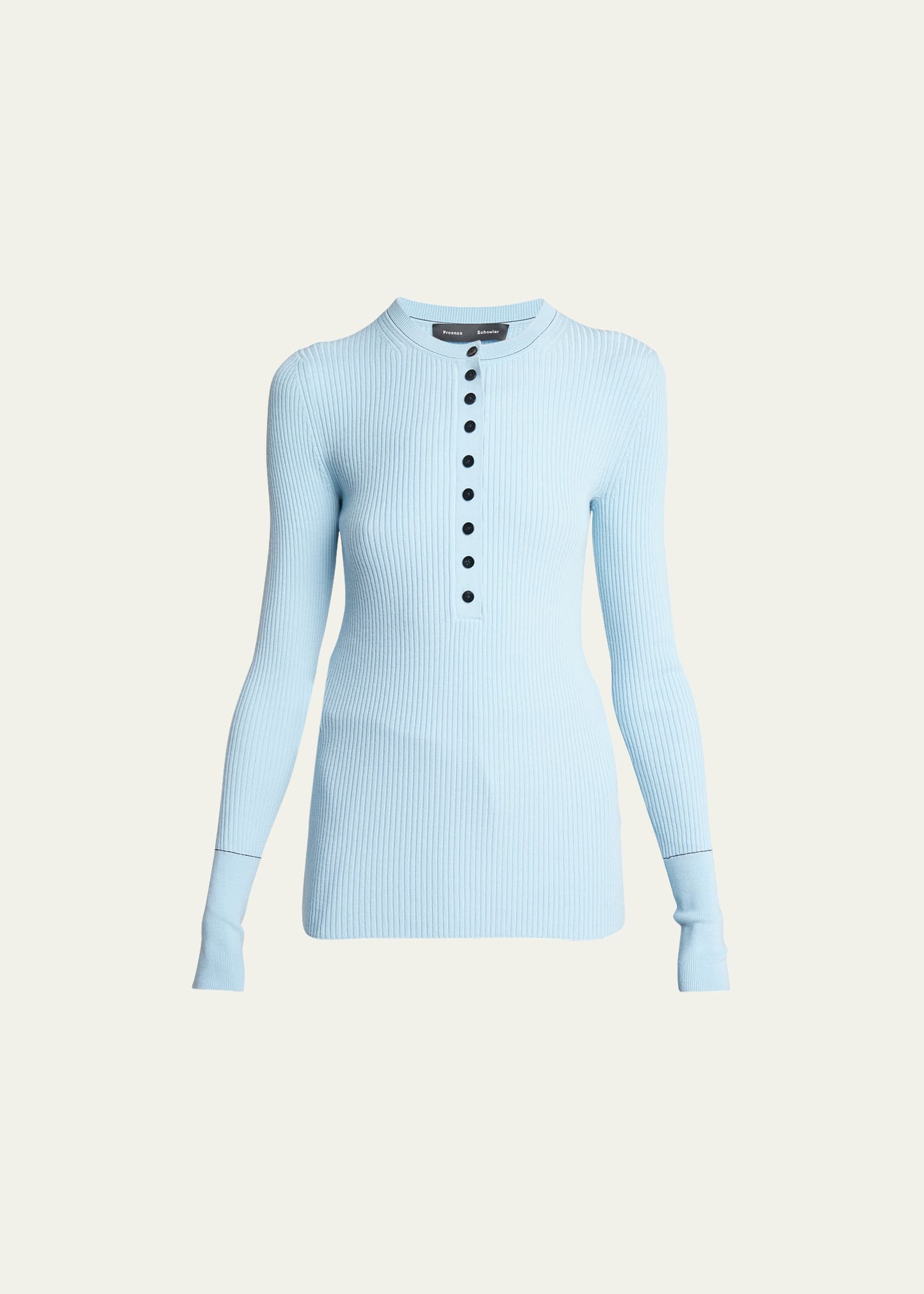 Proenza Schouler Agnes Ribbed Henley Wool Sweater In Light Blue