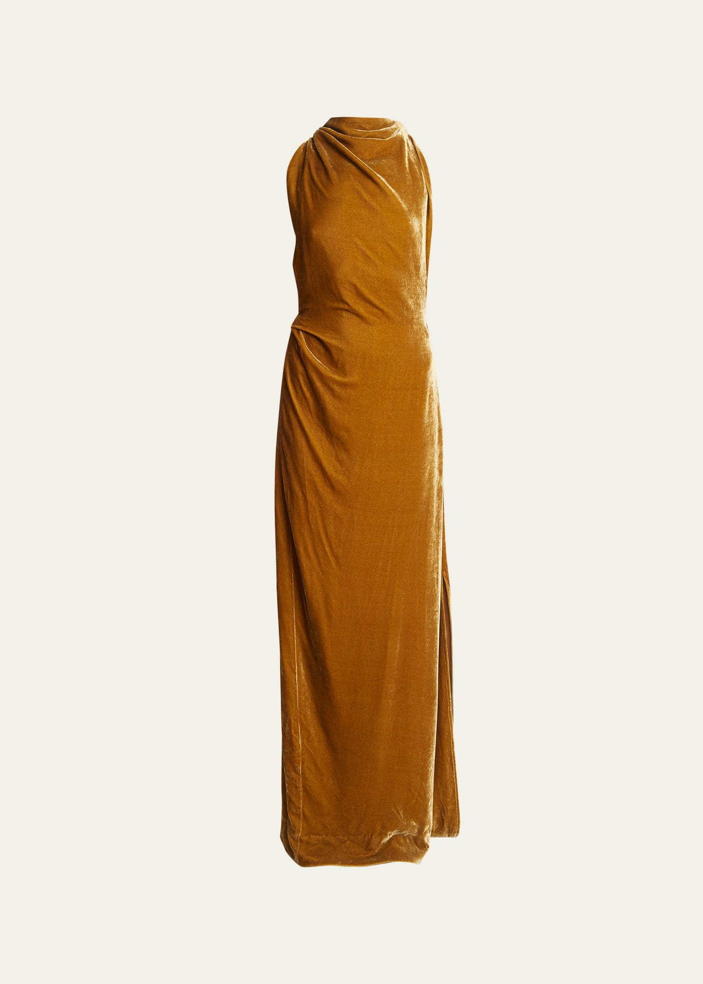 Shop Proenza Schouler Faye Twisted Backless Velvet Gown In Ochre