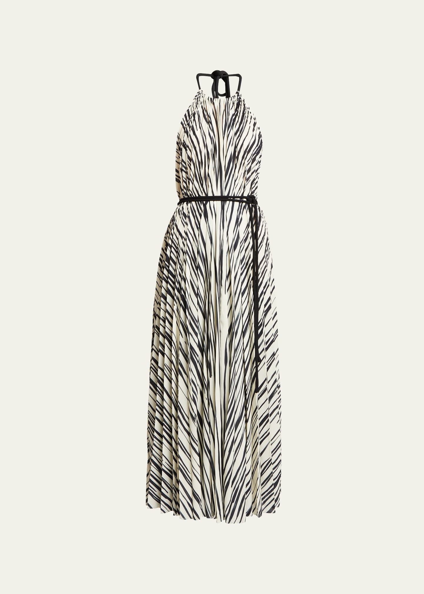 Proenza Schouler Frida Pleated Printed Chiffon Halterneck Maxi Dress In Ecru Multi