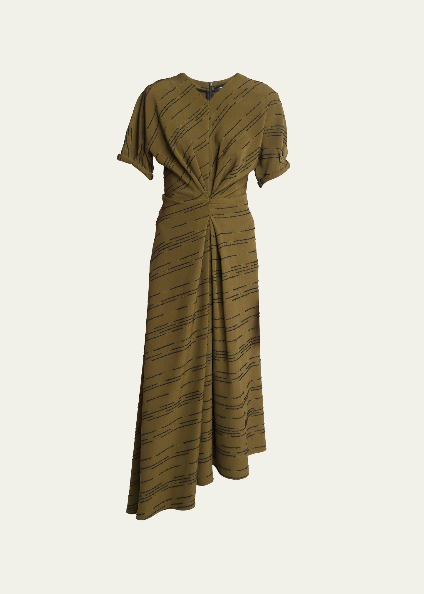 Shop Proenza Schouler Vivienne Inverted Asymmetric Midi Dress In Olive Multi
