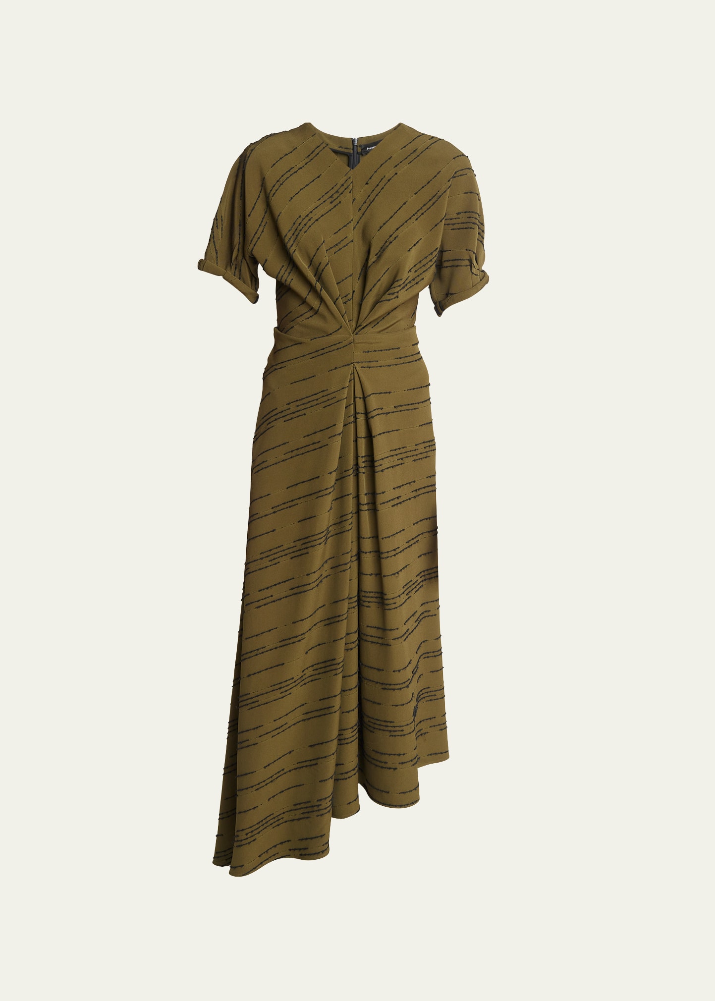 Proenza Schouler Vivienne Inverted Asymmetric Midi Dress In Olive Multi