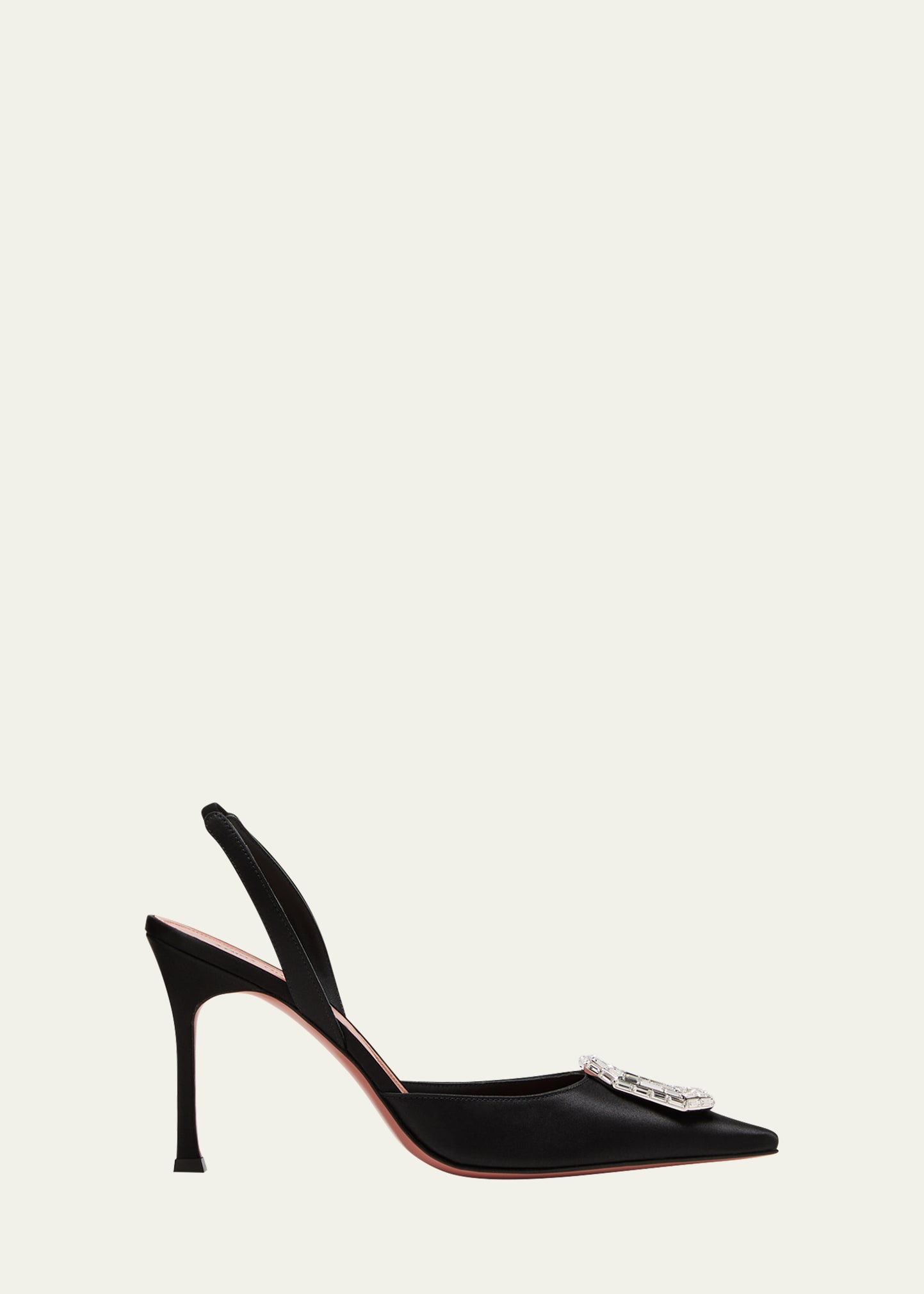 Shop Amina Muaddi Camelia Silk Crystal Halter Pumps In Black