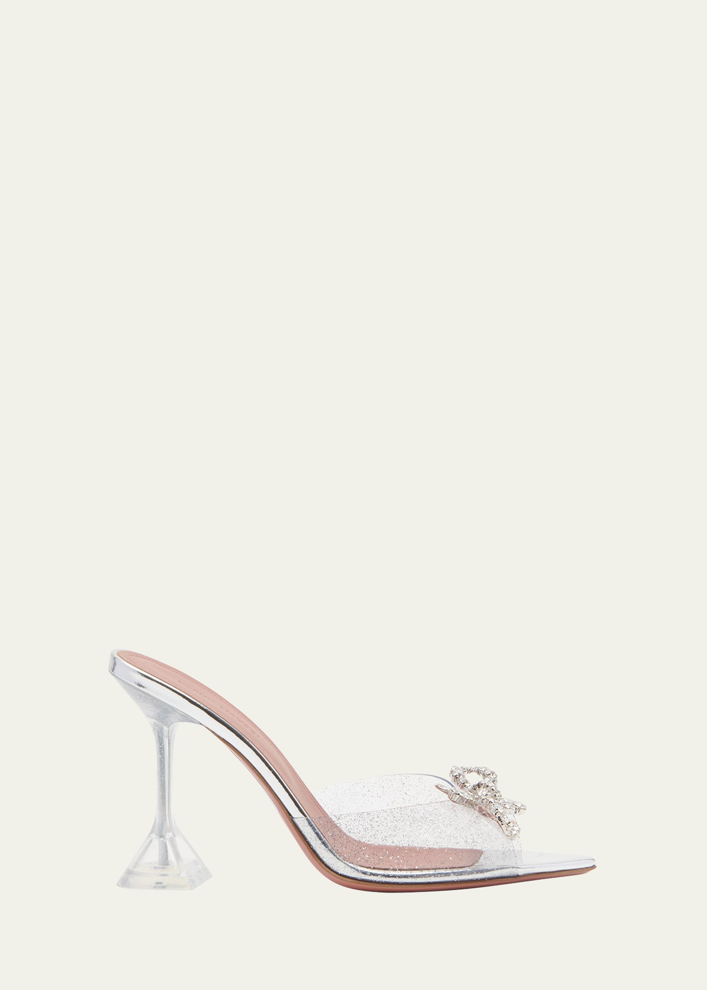 Shop Amina Muaddi Rosie Crystal Bow Mule Sandals In Silver Glitter