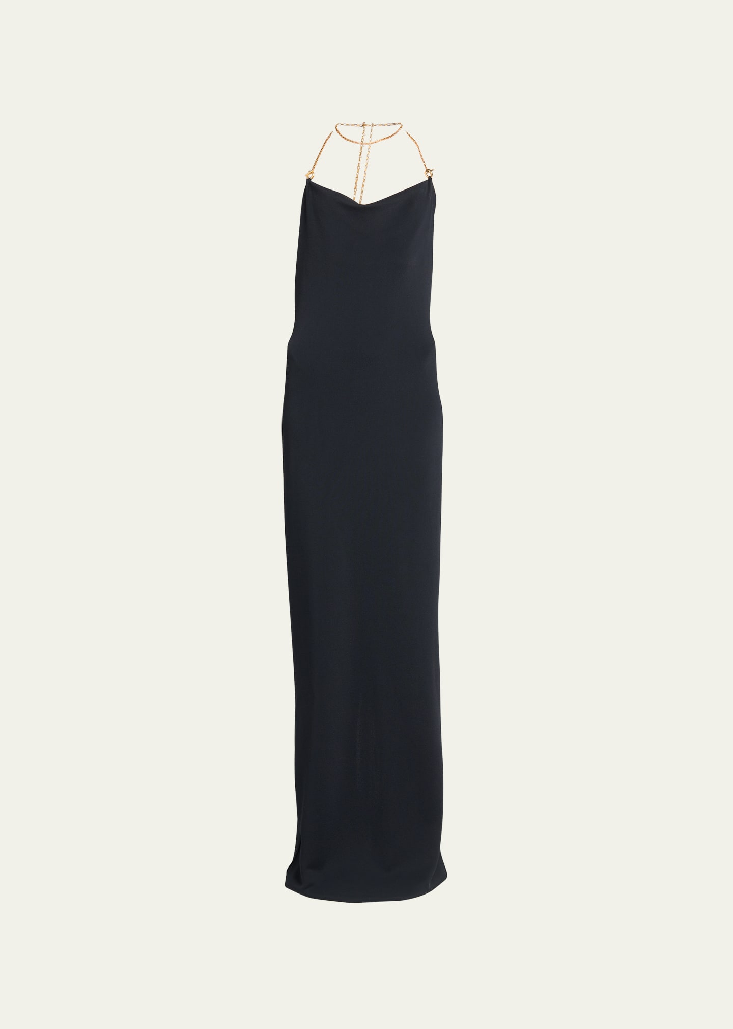 Backless Column Gown with Chain Detail