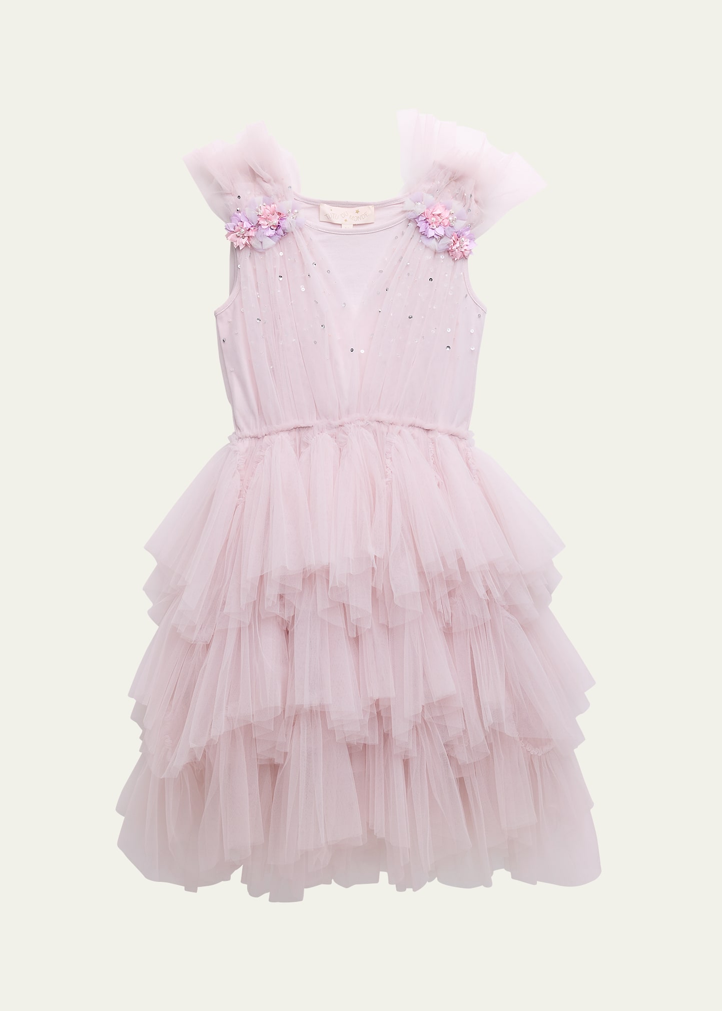 Girl's Etching Tutu Sleeveless Embellished Tulle Dress, Size 2-11