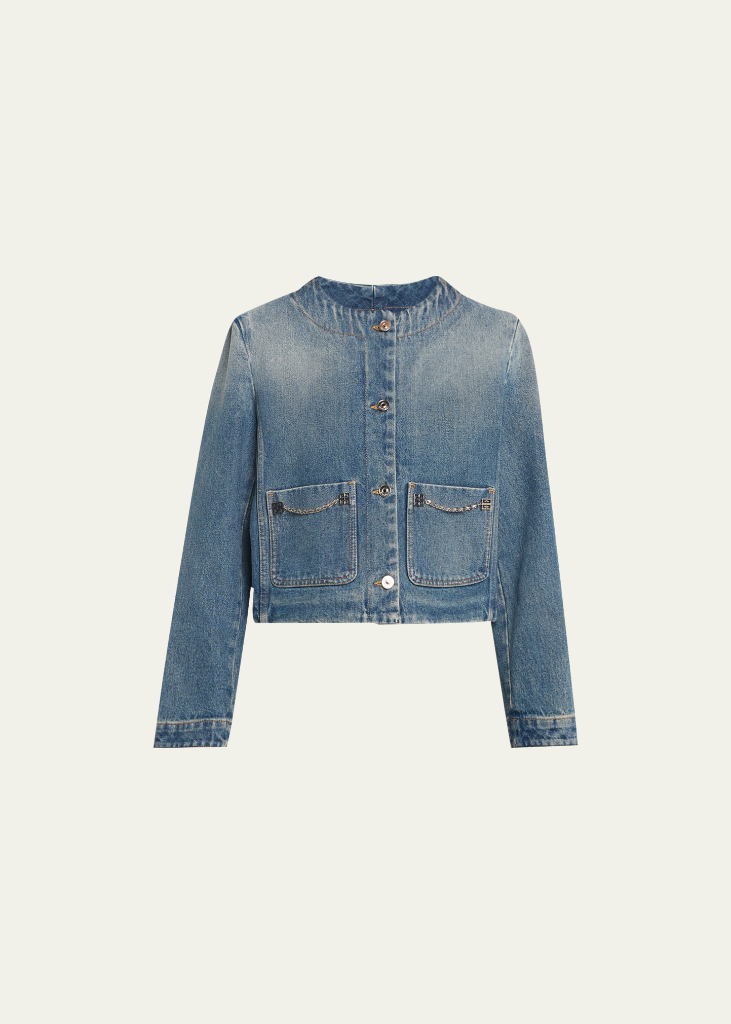 Givenchy Jean Jacket With 4g Chain Detail In Medium Blue