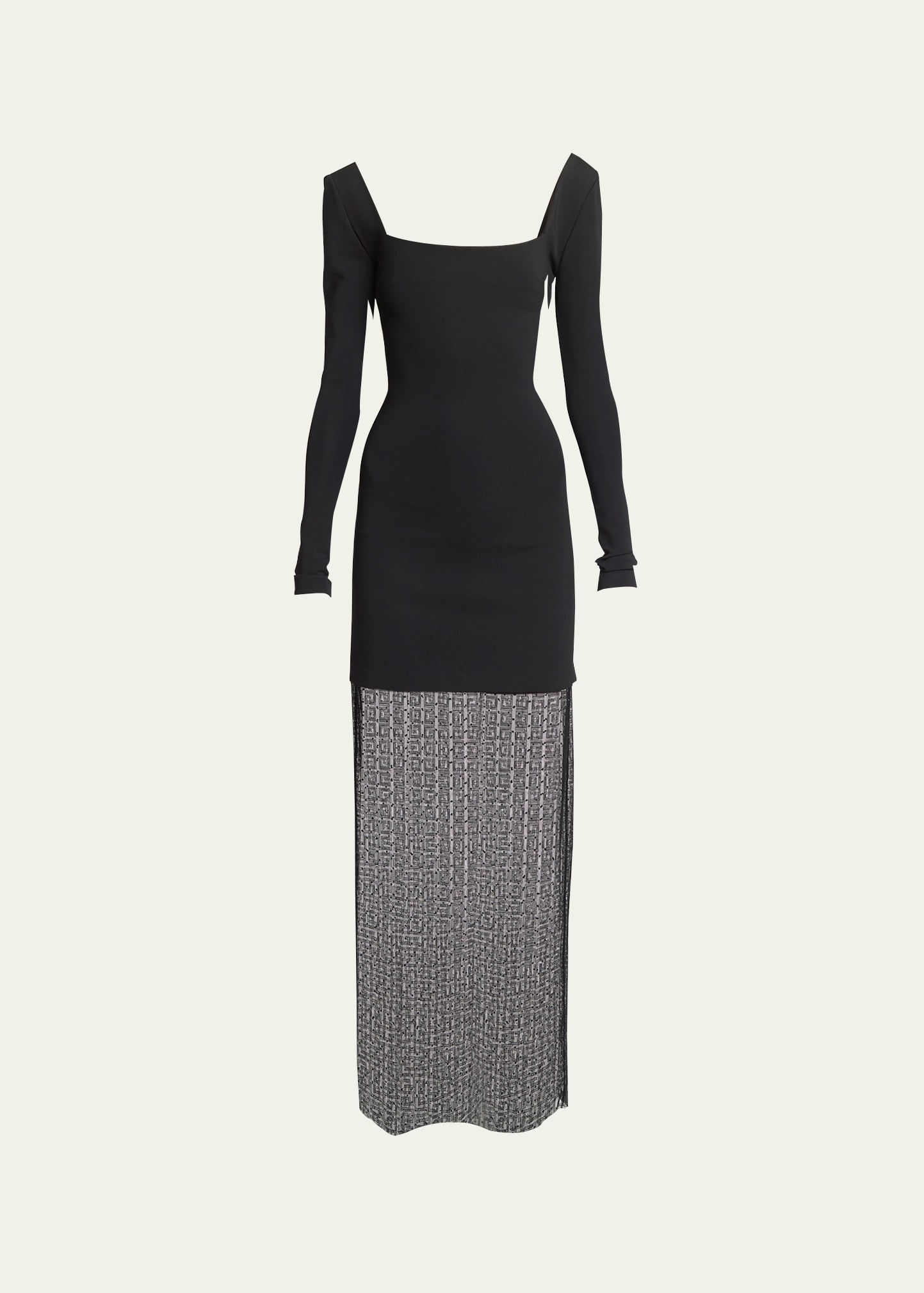 Shop Givenchy 4g Semi-sheer Long-sleeve Dress In Black