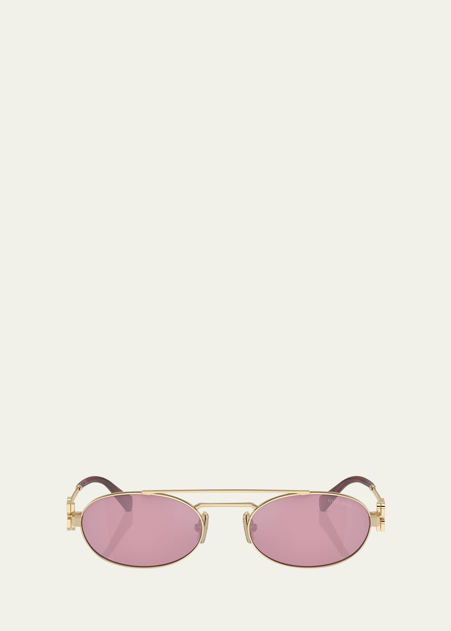 Miu Miu Logo-lettering Oval-frame Sunglasses In Pale Gold