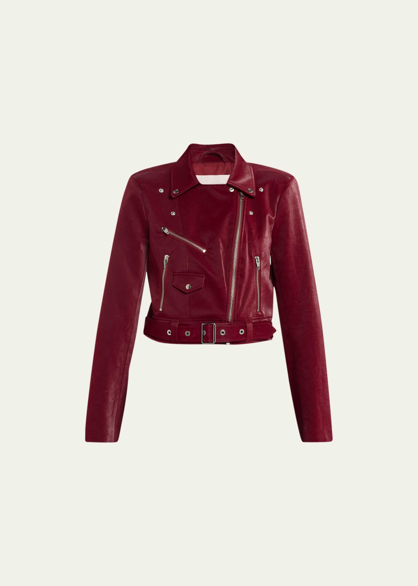 Shop Cinq À Sept Zoe Cropped Faux Leather Moto Jacket In Oxblood