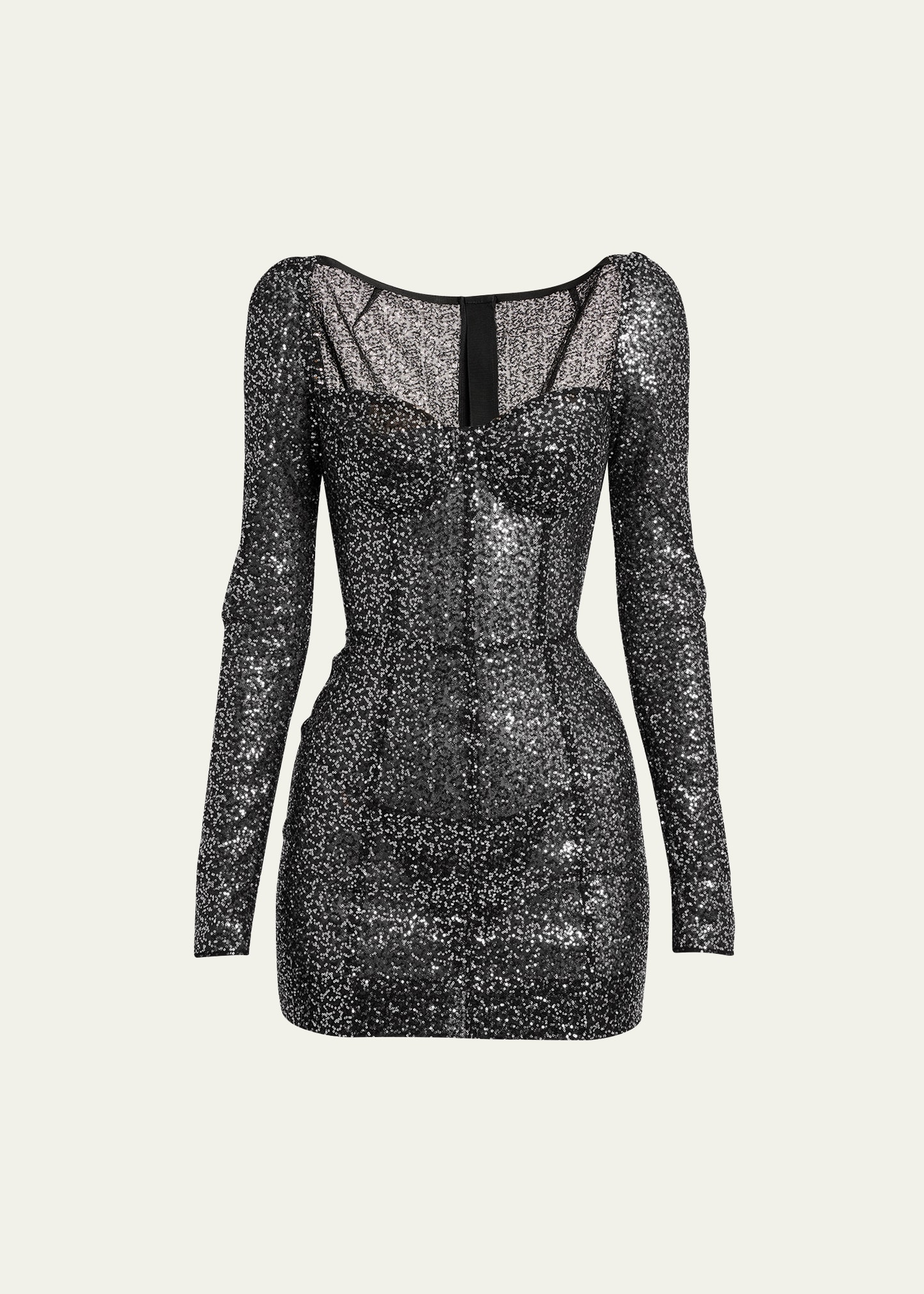 Shop Dolce & Gabbana Micro Sequined Tulle Mini Dress In Blkembsilv