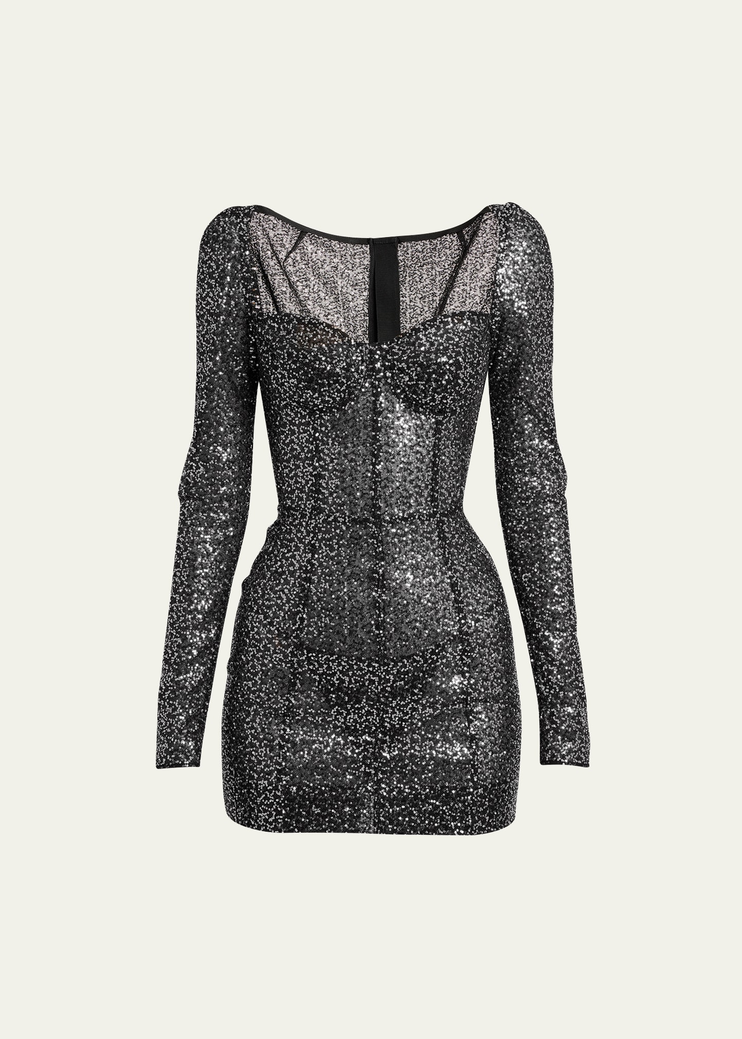 Dolce & Gabbana Micro Sequin-embellished Tulle Mini Dress In Blkembsilv