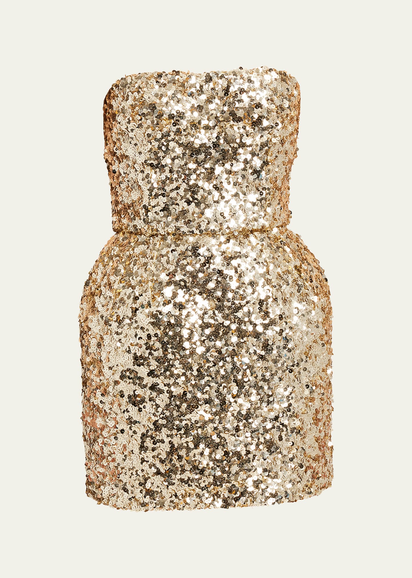 Shop Dolce & Gabbana Sequined Strapless Structured Mini Dress In Gold