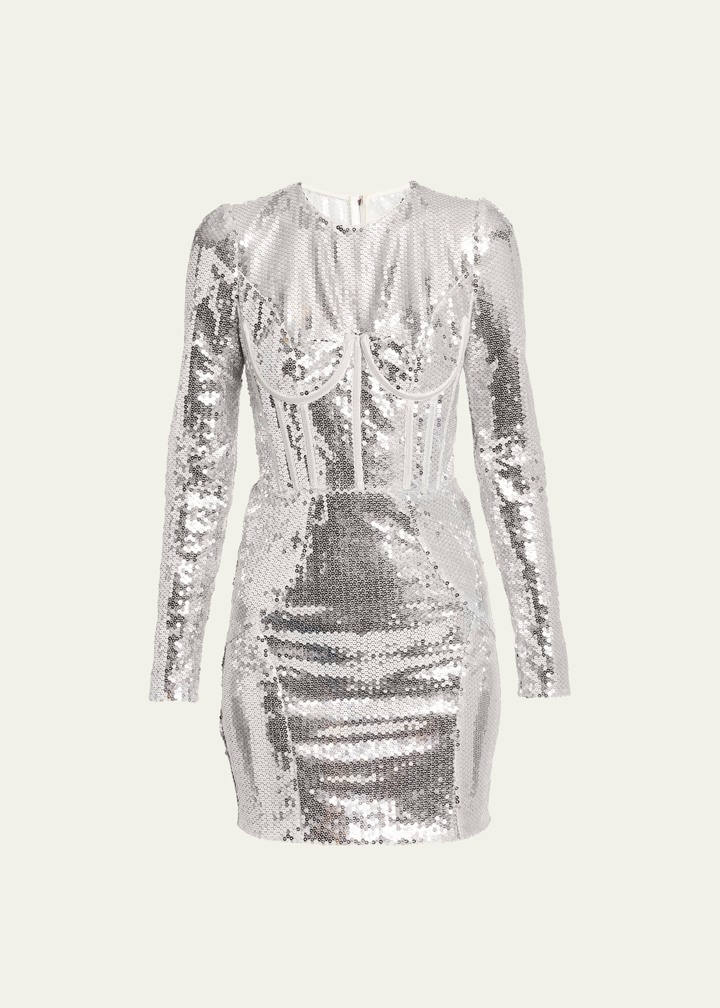 Dolce & Gabbana Sequin-embellished Corset Mini Dress In Silver