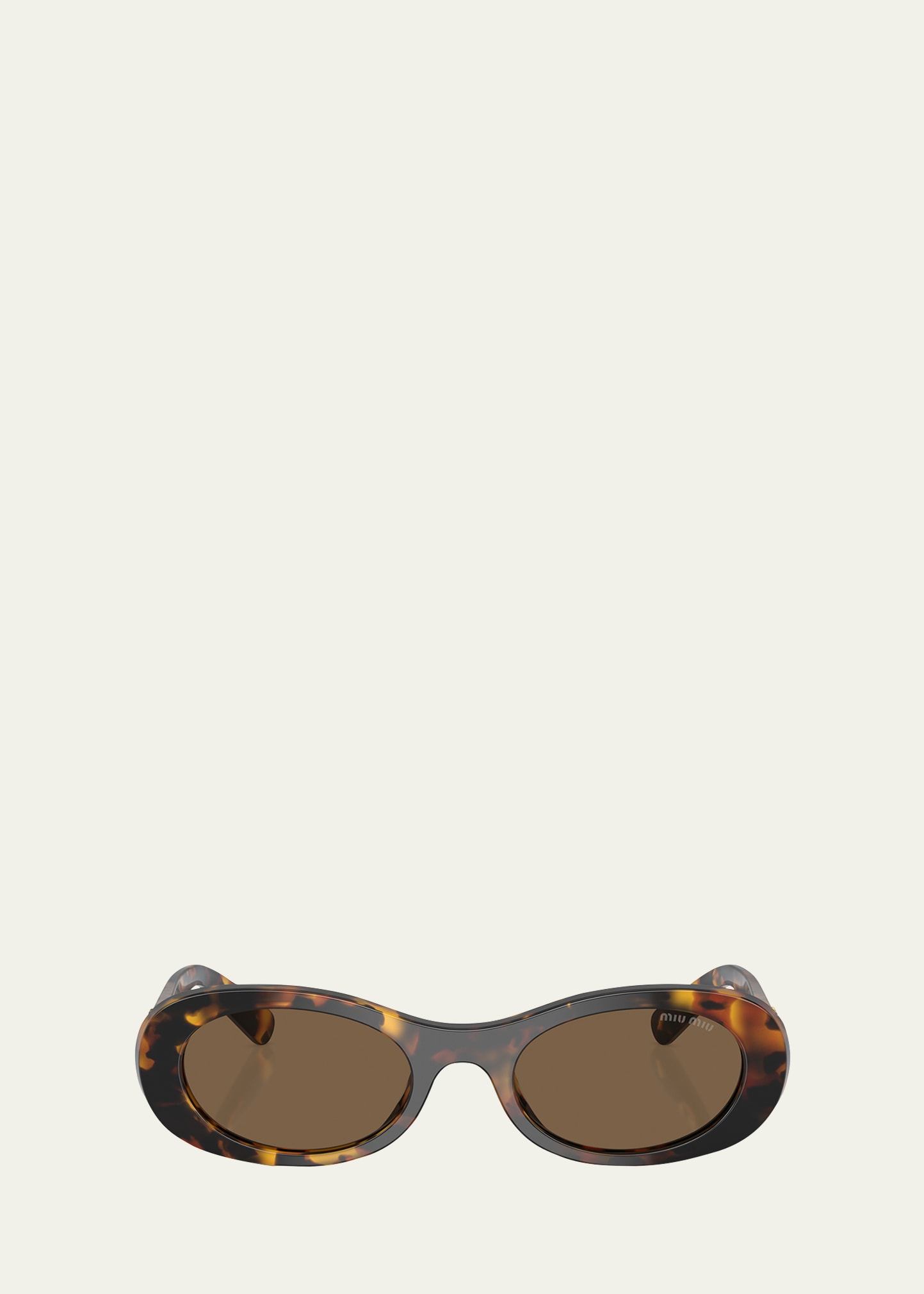 Miu Miu Logo Acetate Oval Sunglasses In Havana
