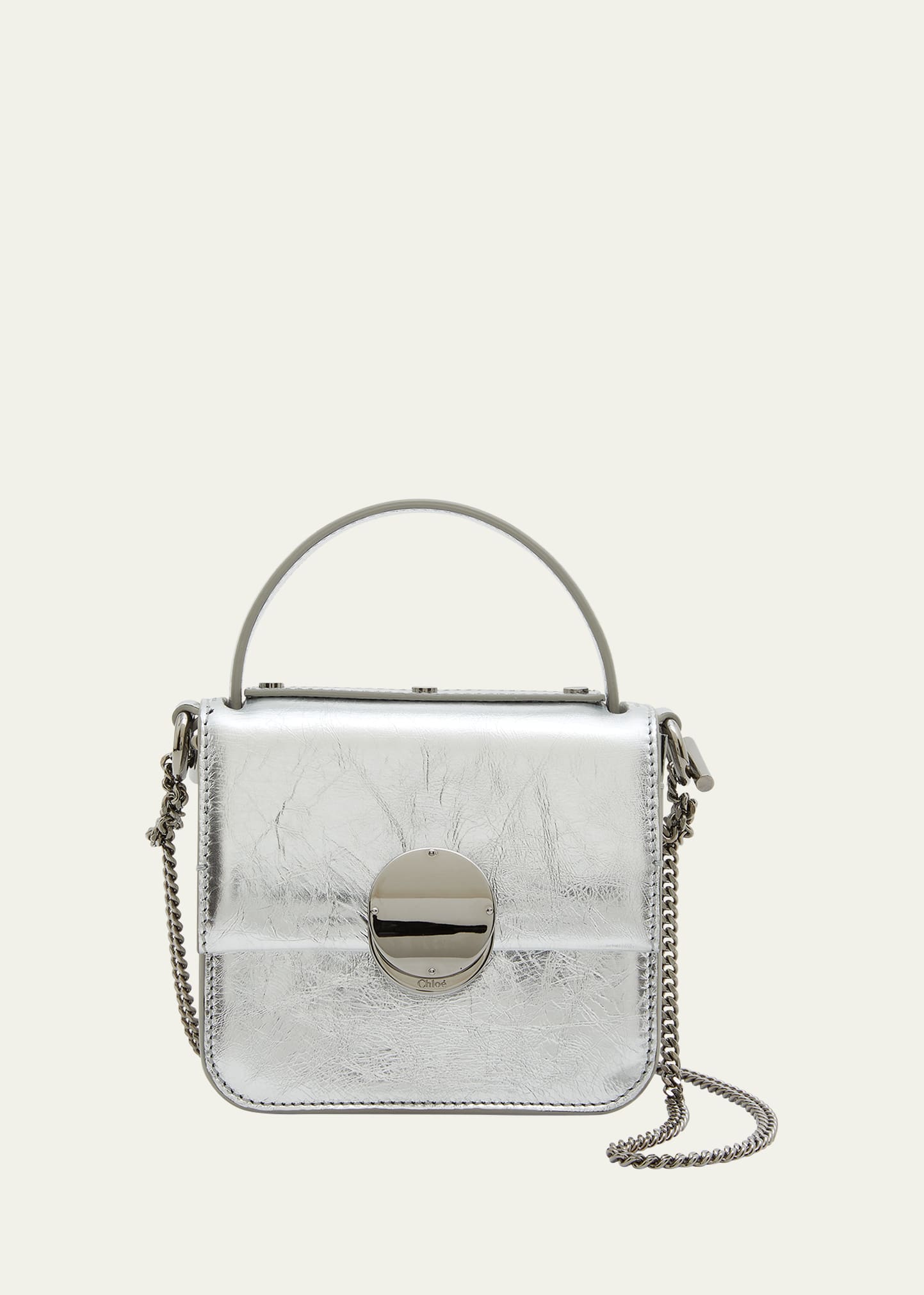 Chloé Penelope Metallic Leather Top-handle Bag In 9dl Silver