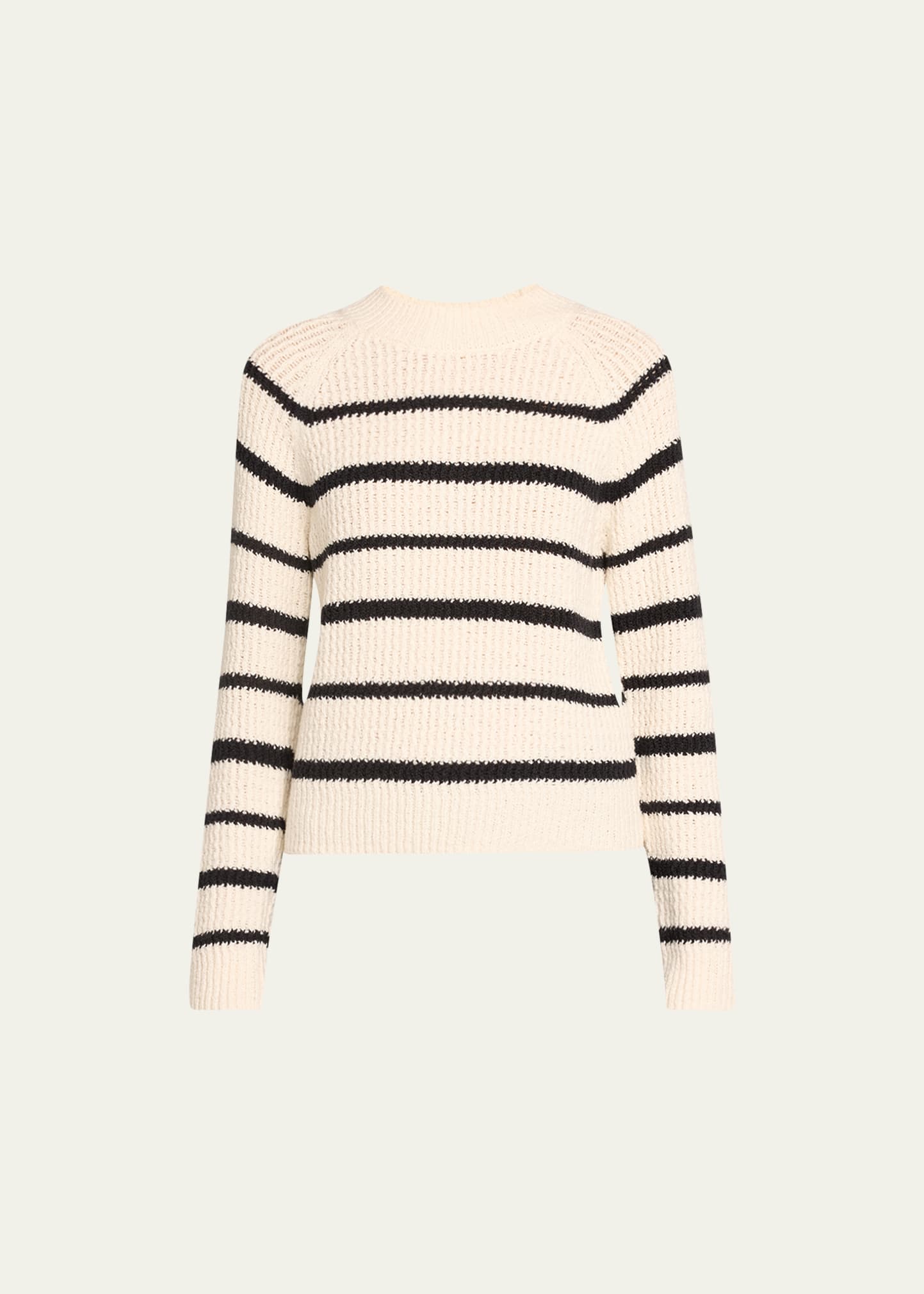 Shop Vince Ribbed Stripe Raglan-sleeve Crewneck Sweater In Pampasblack