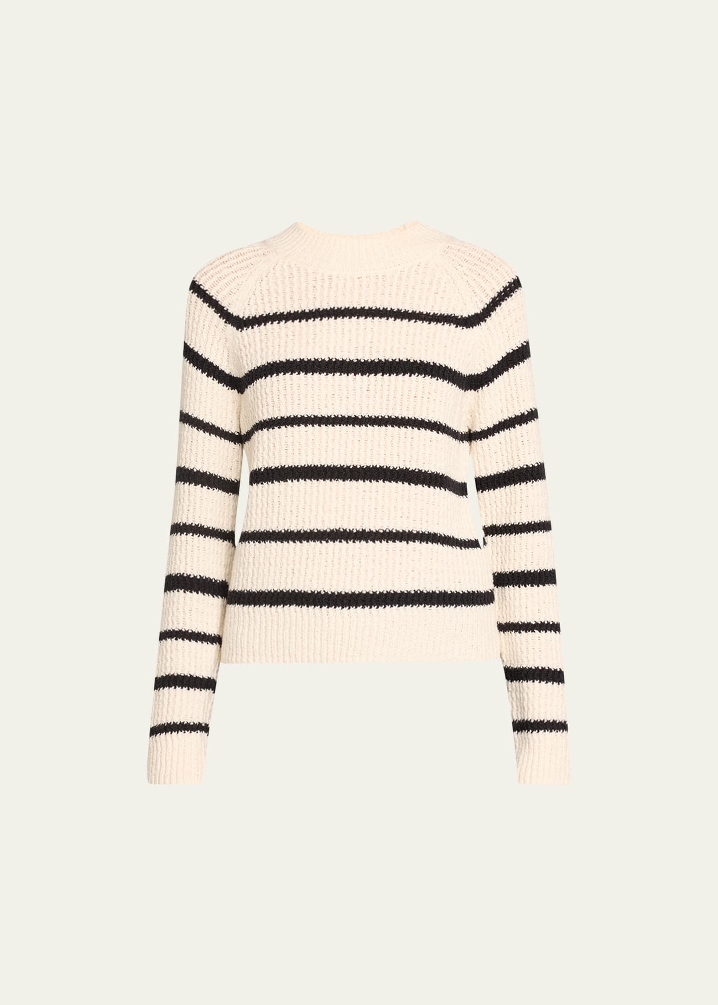 Vince Ribbed Stripe Raglan-sleeve Crewneck Sweater In Pampasblack