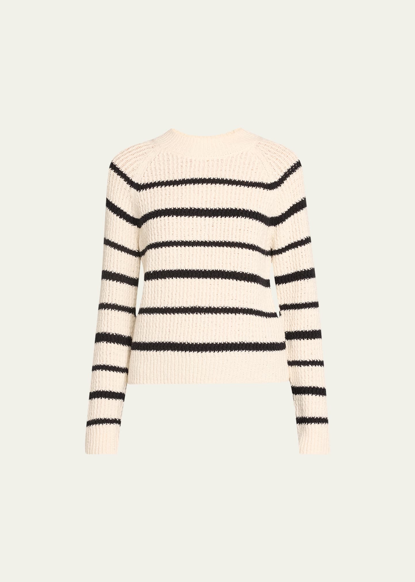 Ribbed Stripe Raglan-Sleeve Crewneck Sweater