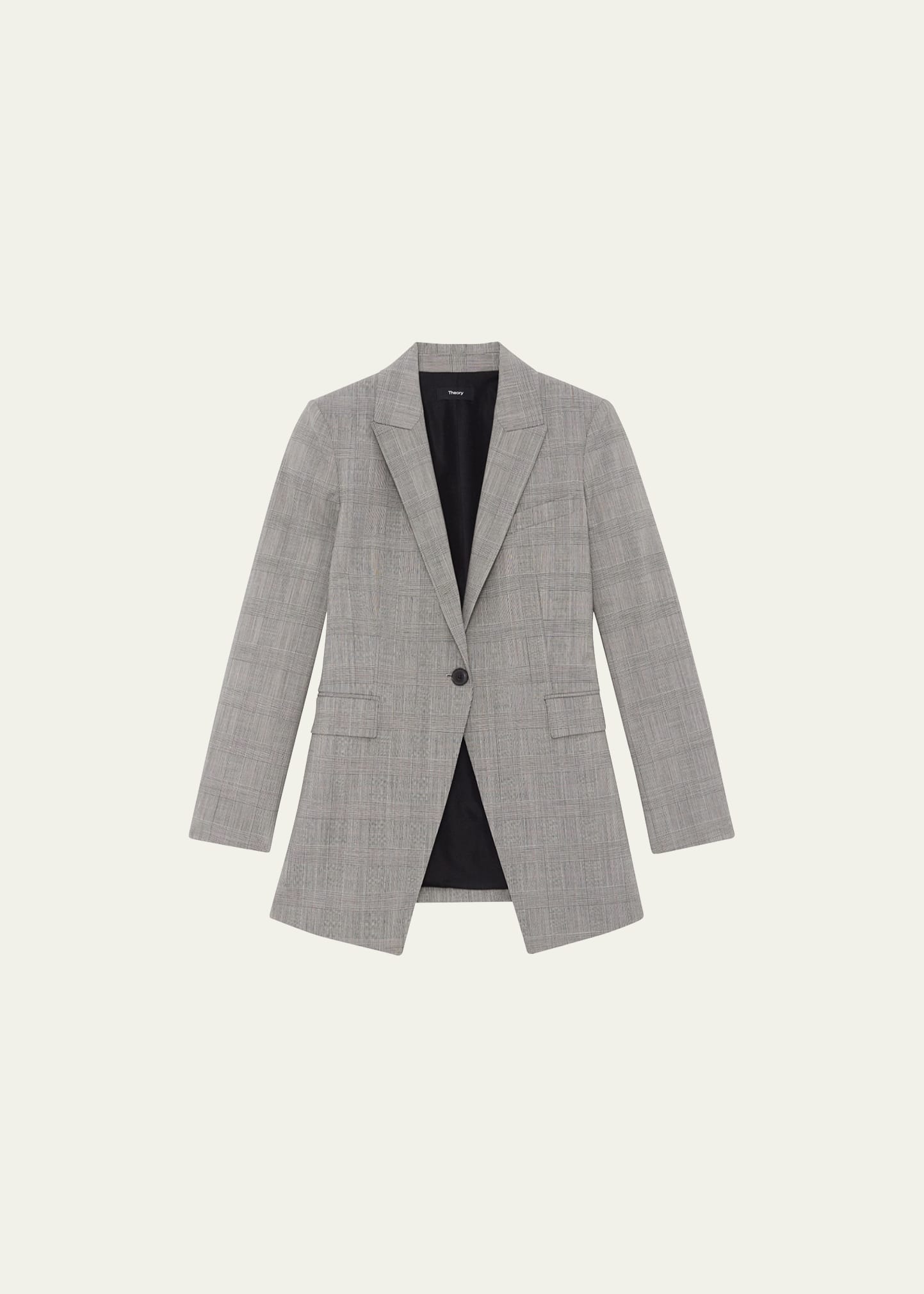 THEORY ETIENNETTE NIPPED-WAIST WOOL PLAID SUITING BLAZER