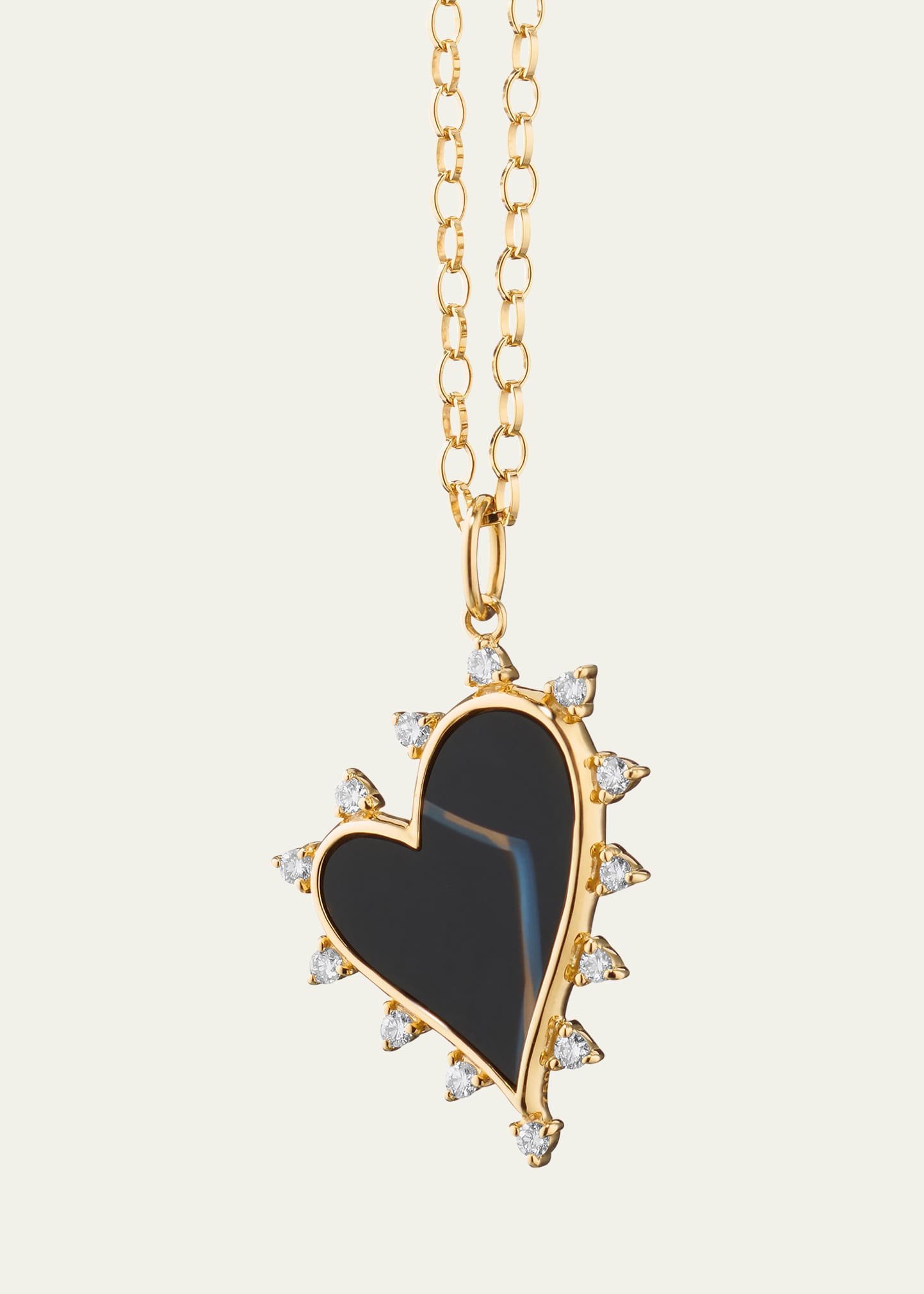 Black Agate Heart Necklace with Diamonds