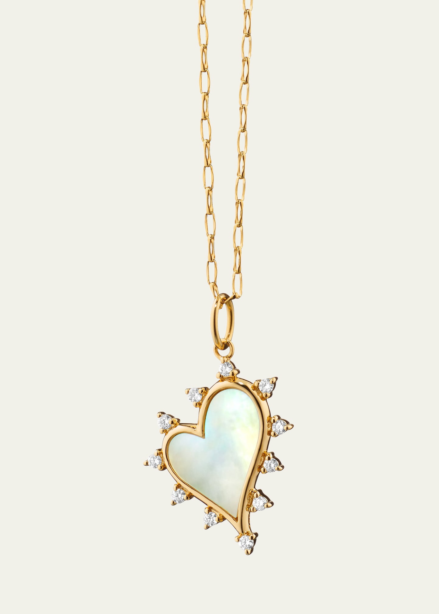 Mother of Pearl Heart Necklace with Diamonds