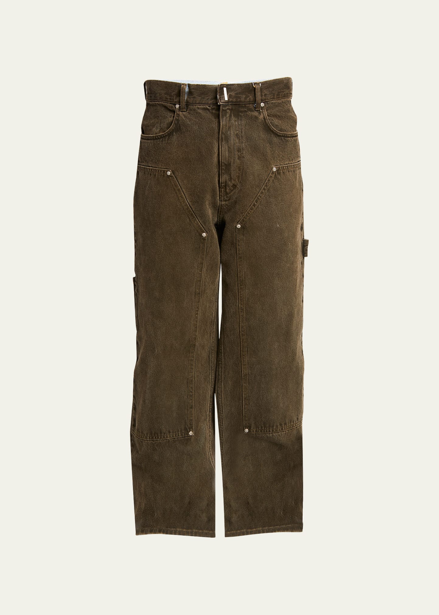 Shop Givenchy Men's Studded Carpenter Pants In Brown