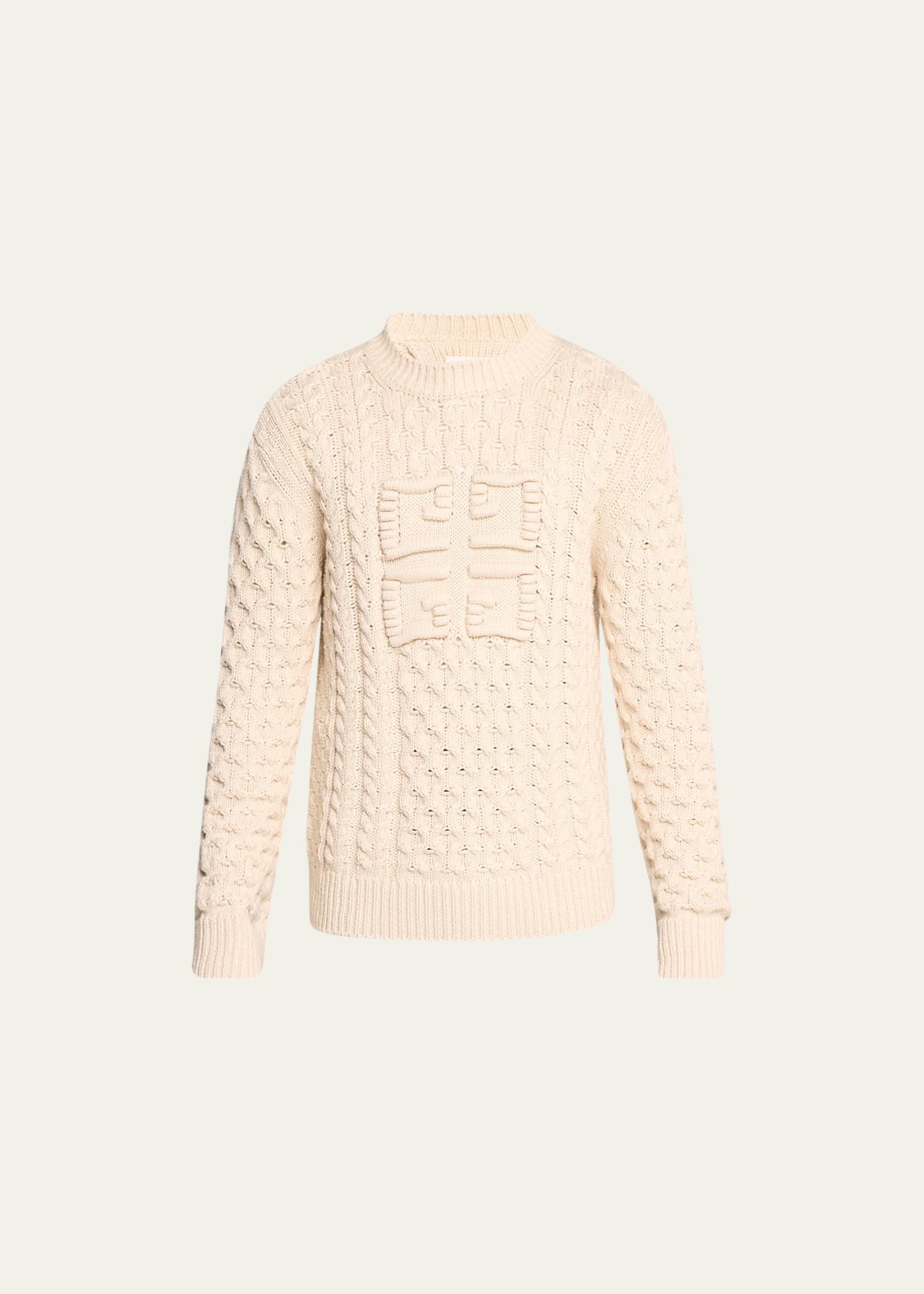 Shop Givenchy Men's 4g Intarsia Cable-knit Sweater In Cream