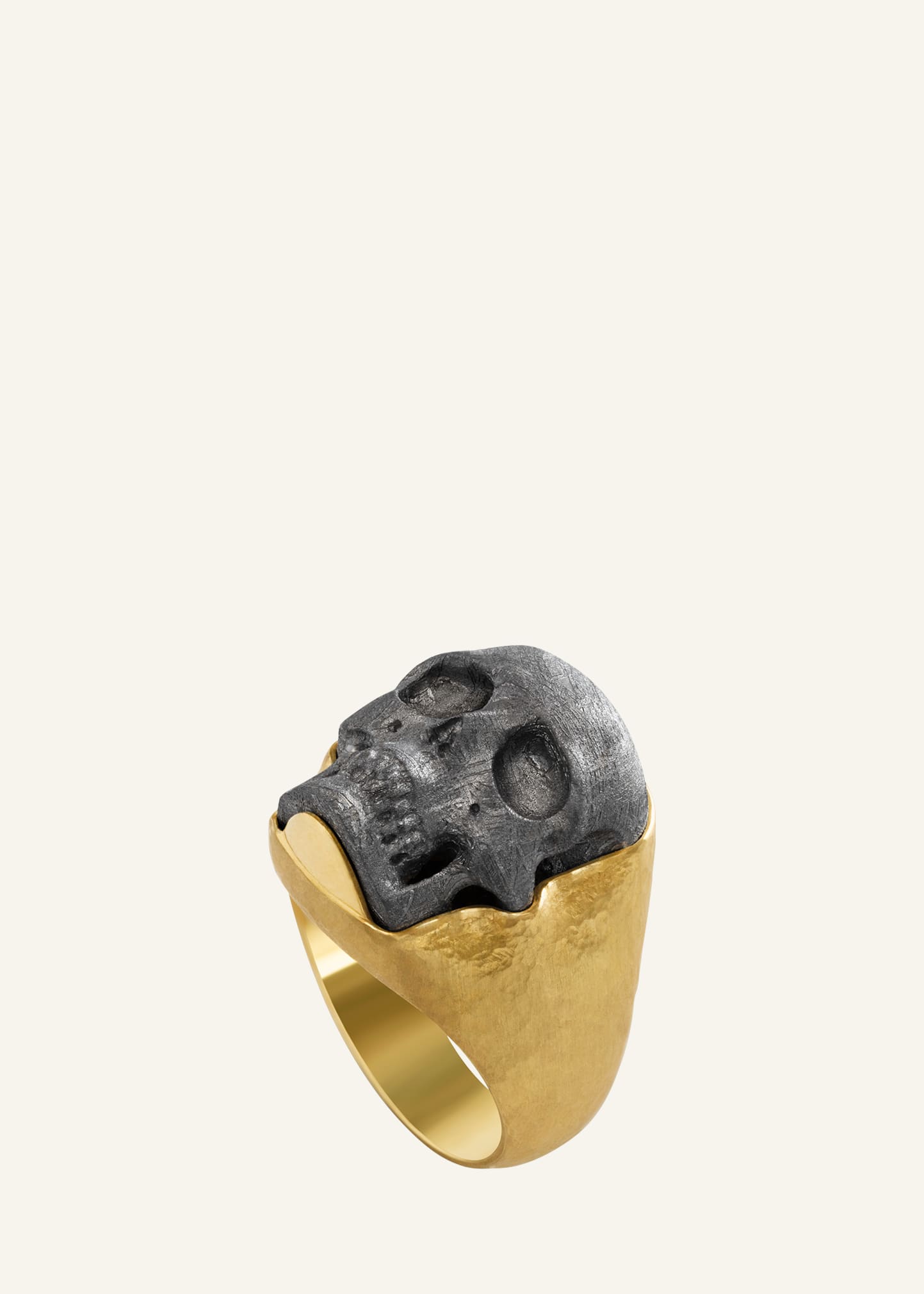 Jorge Adeler Men's 14k Gold Muonionalusta Meteorite Skull Ring In Black