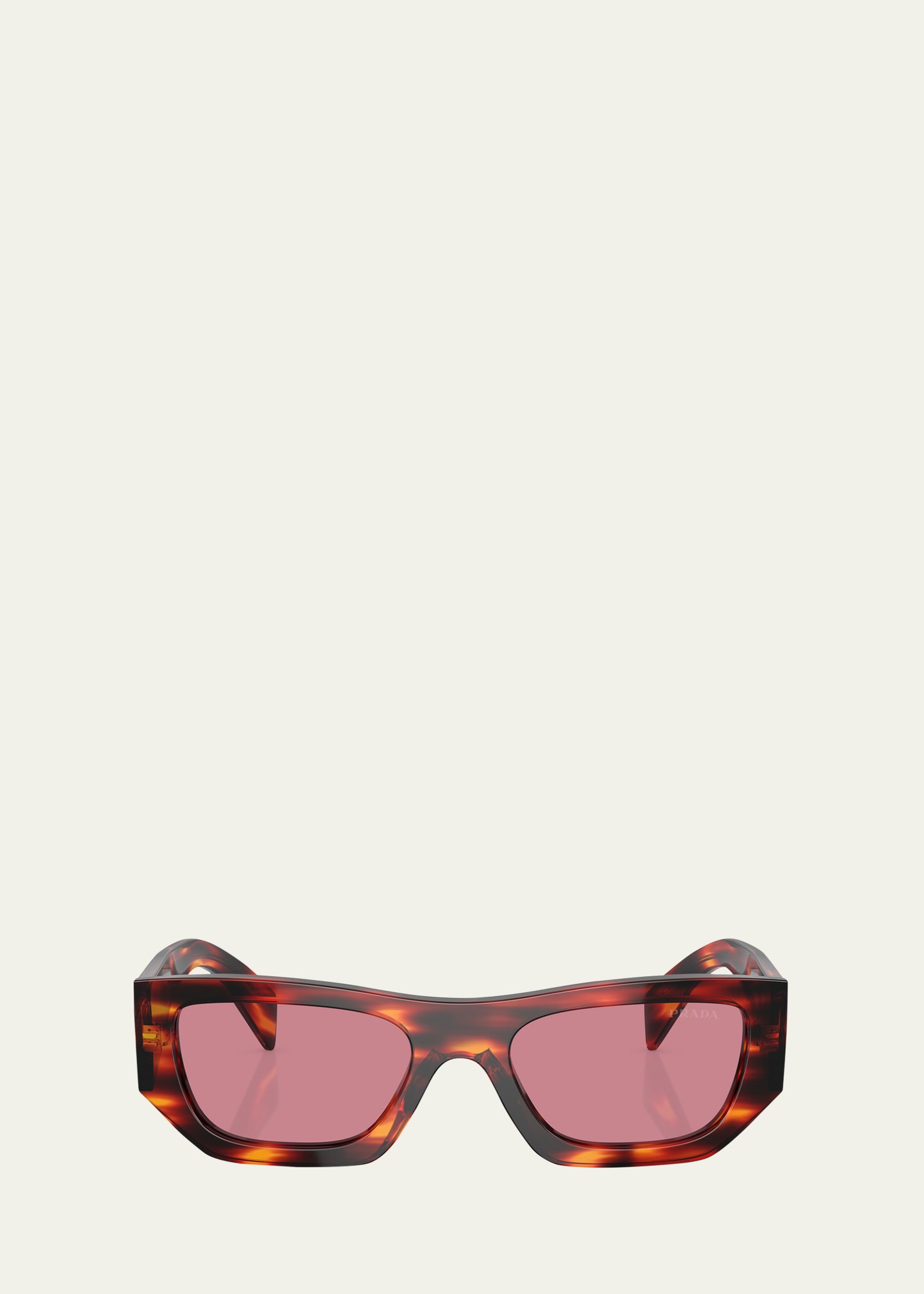 Prada Bold Acetate & Plastic Rectangle Sunglasses In Havana Red