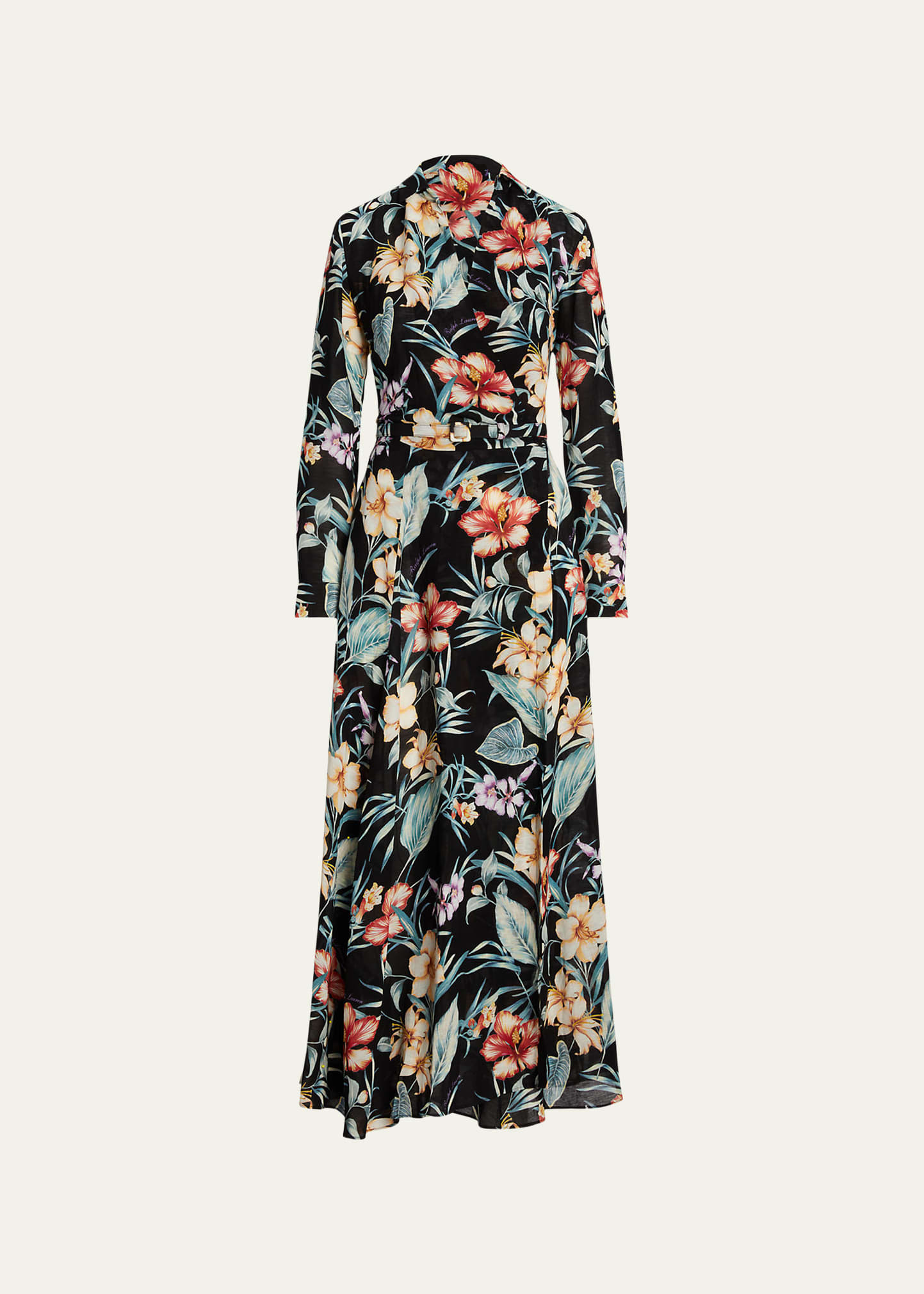 Aniyah Delano Tropical Floral-Print Linen Voile Maxi Wrap Shirtdress