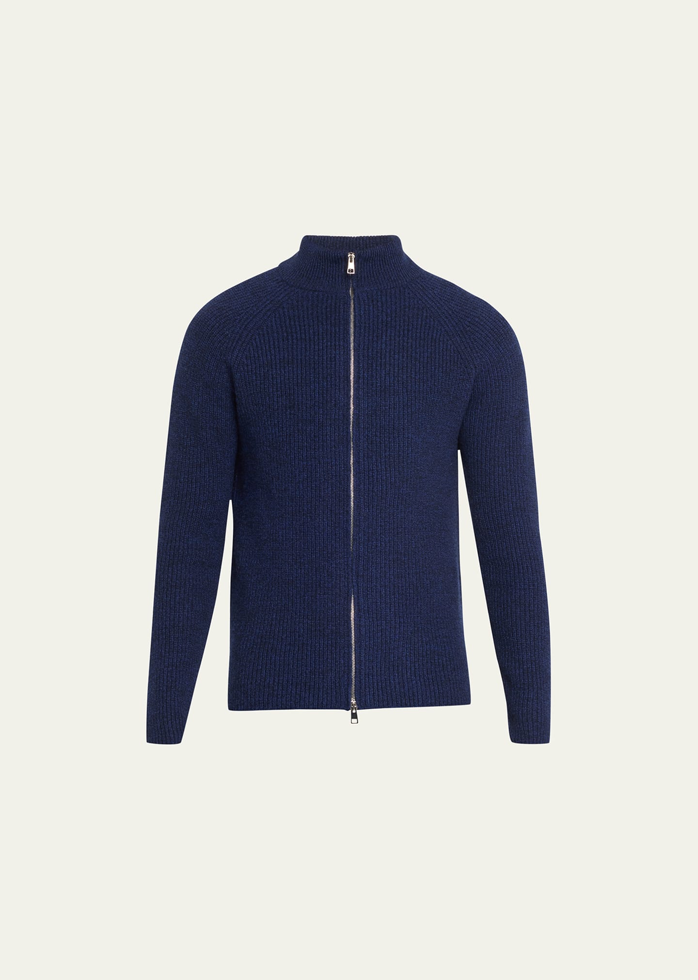 Bergdorf Goodman Men's Wool-cashmere Mouline Full-zip Sweater In Navy 871