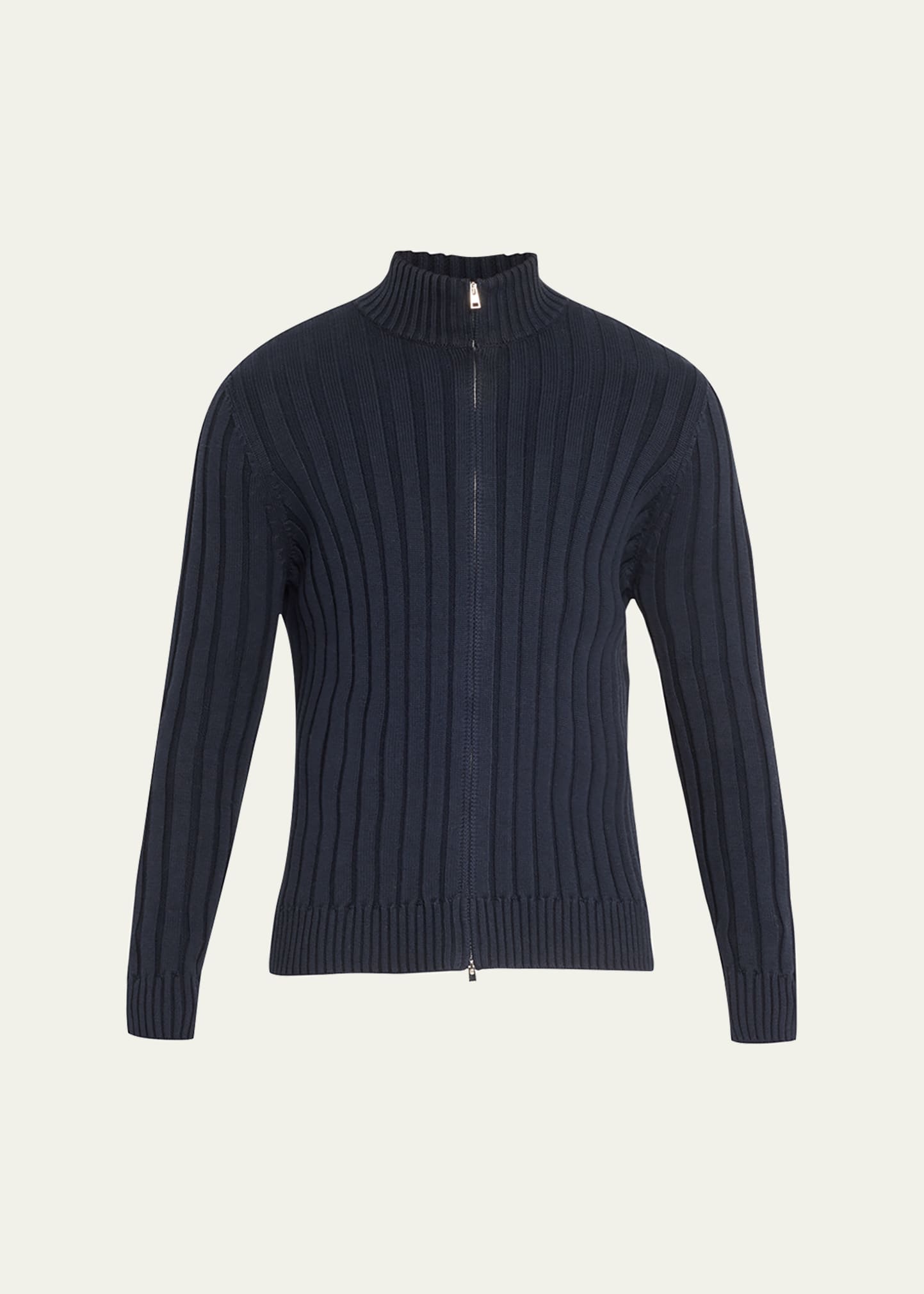 Men's Cotton-Cashmere Wide Rib Full-Zip Sweater