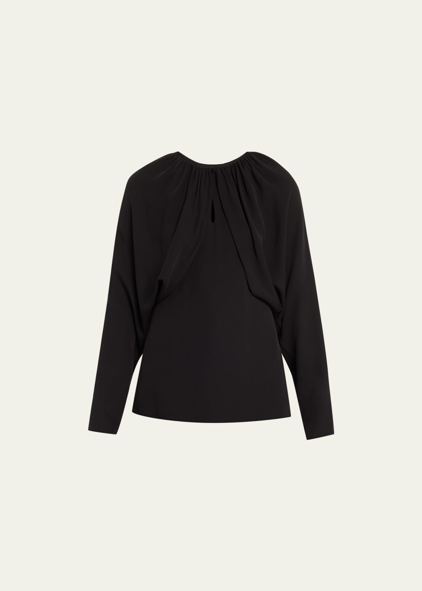 Ruched Bolero-Sleeve Georgette Blouse