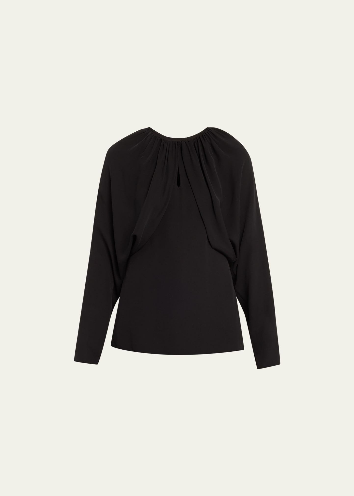 Lafayette 148 Ruched Bolero-sleeve Georgette Blouse In Black